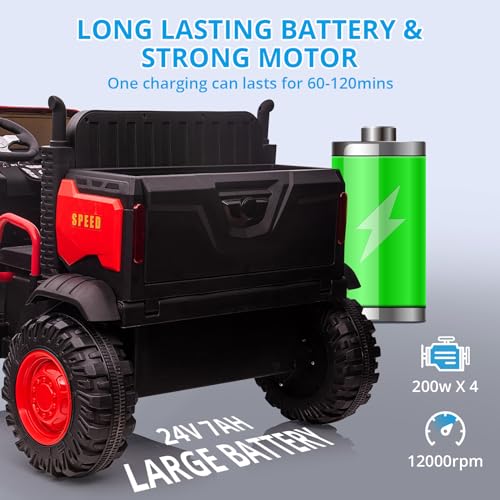 GARVEE 24V Electric Ride On Truck with Remote Control - 4WD UTV Vehicle for Kids, Dump Bed, 4x200W Motors, 4 Spring Suspension, 3 Speed Modes, 2 Seater - Perfect Outdoor Toy & Birthday Gift for Boys & Girls (Red) | Great for Backyard Play, Park Adventures & Off-Road Fun