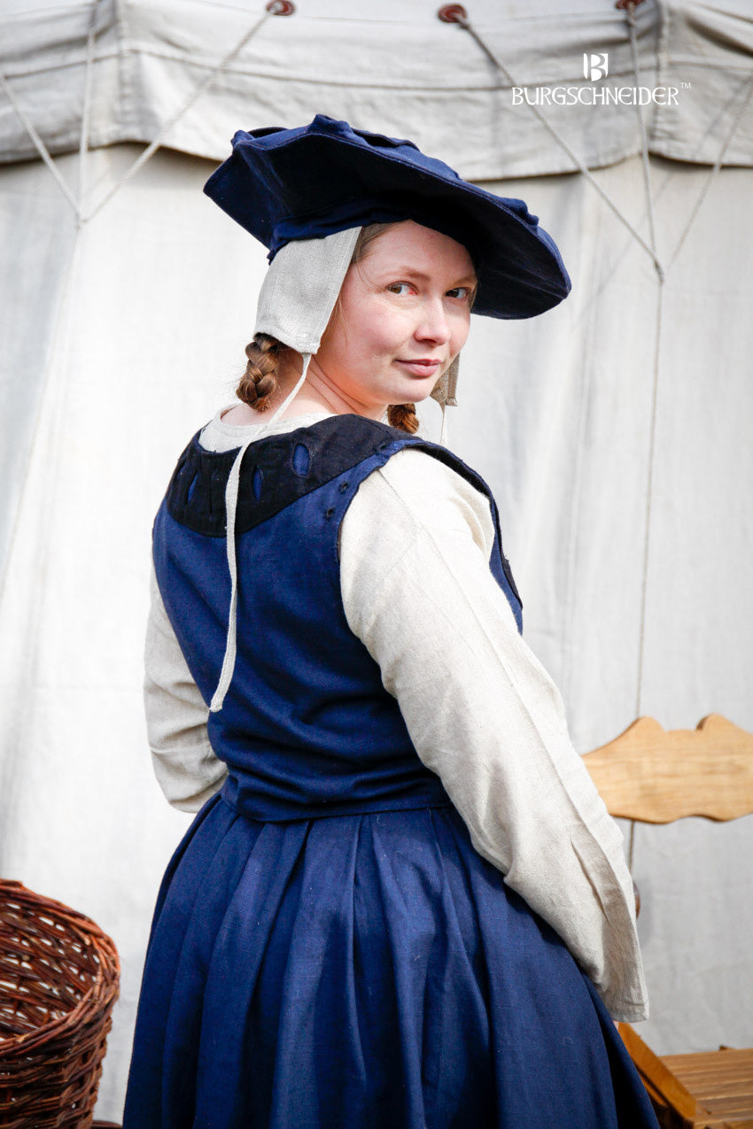 Landsknecht Renaissance Bodice Corset Top - Flora Blue & Black for LARP, Cosplay, and Historical Reenactment