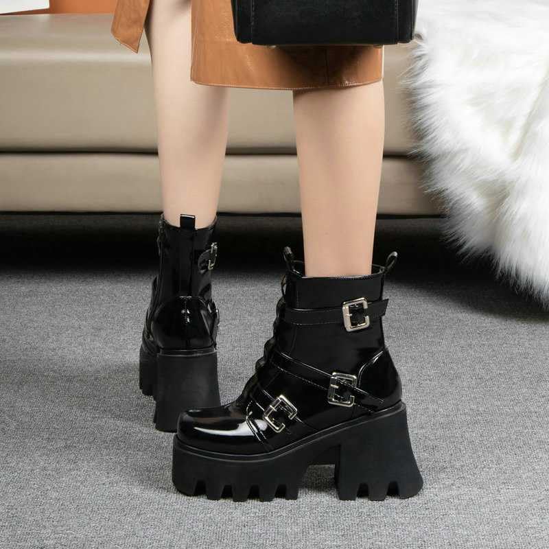 Gothic Women's Platform Ankle Boots - Chunky High Heel Lace Up Combat Boots with Side Zipper | Punk Motorcycle Boots for Casual Wear, Night Out & Street Fashion