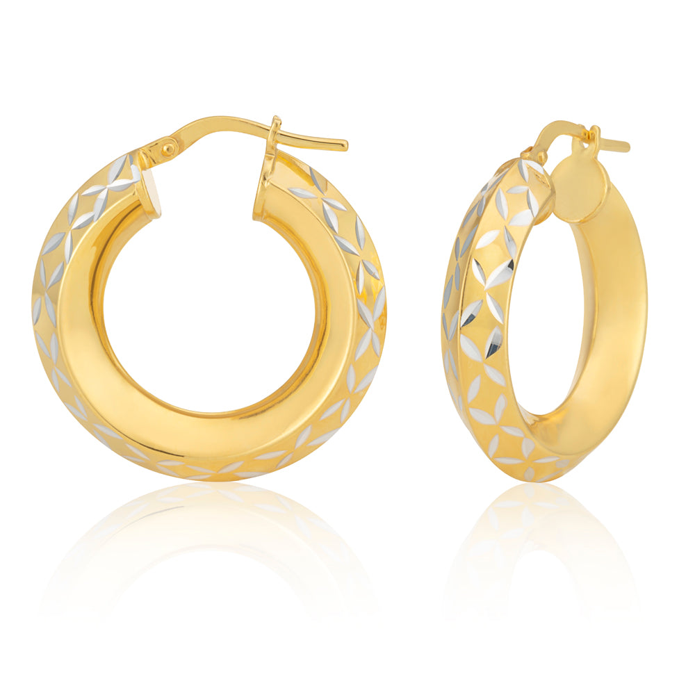 9ct Gold Filled 15mm Diamond Cut Hoop Earrings for Women - Elegant Everyday & Party Jewelry - Hypoallergenic Durable Hoops for Gifts & Special Occasions
