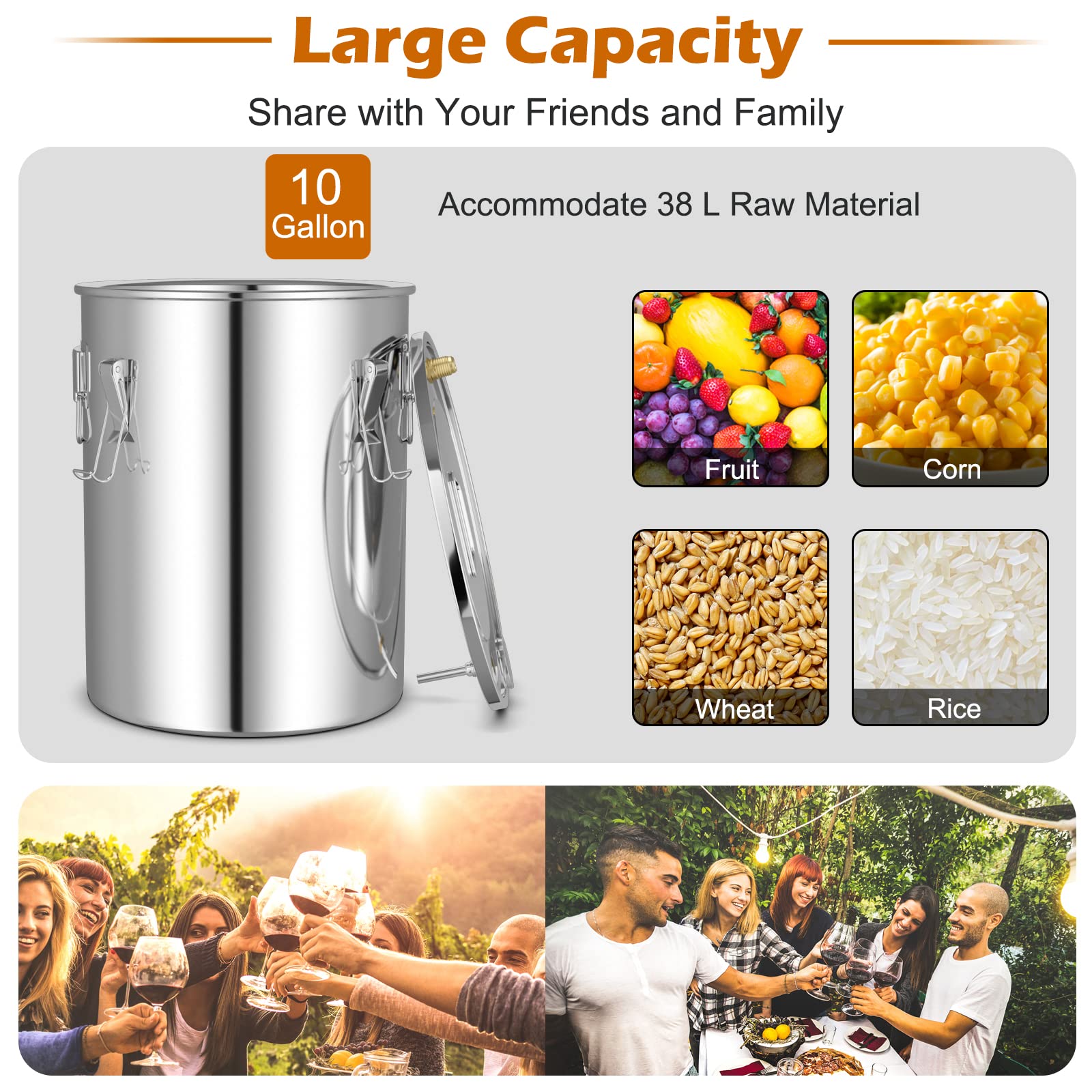 Giantex 10 Gallon Alcohol Still Kit - 3 Pots Stainless Steel Distiller for Water, Alcohol & Oil with Built-in Thermometer & Copper Tubes - Multi-Functional Home Brewing Equipment for Whiskey, Brandy & Moonshine - Perfect for DIY Spirits, Essential Oils & Distilled Water Production