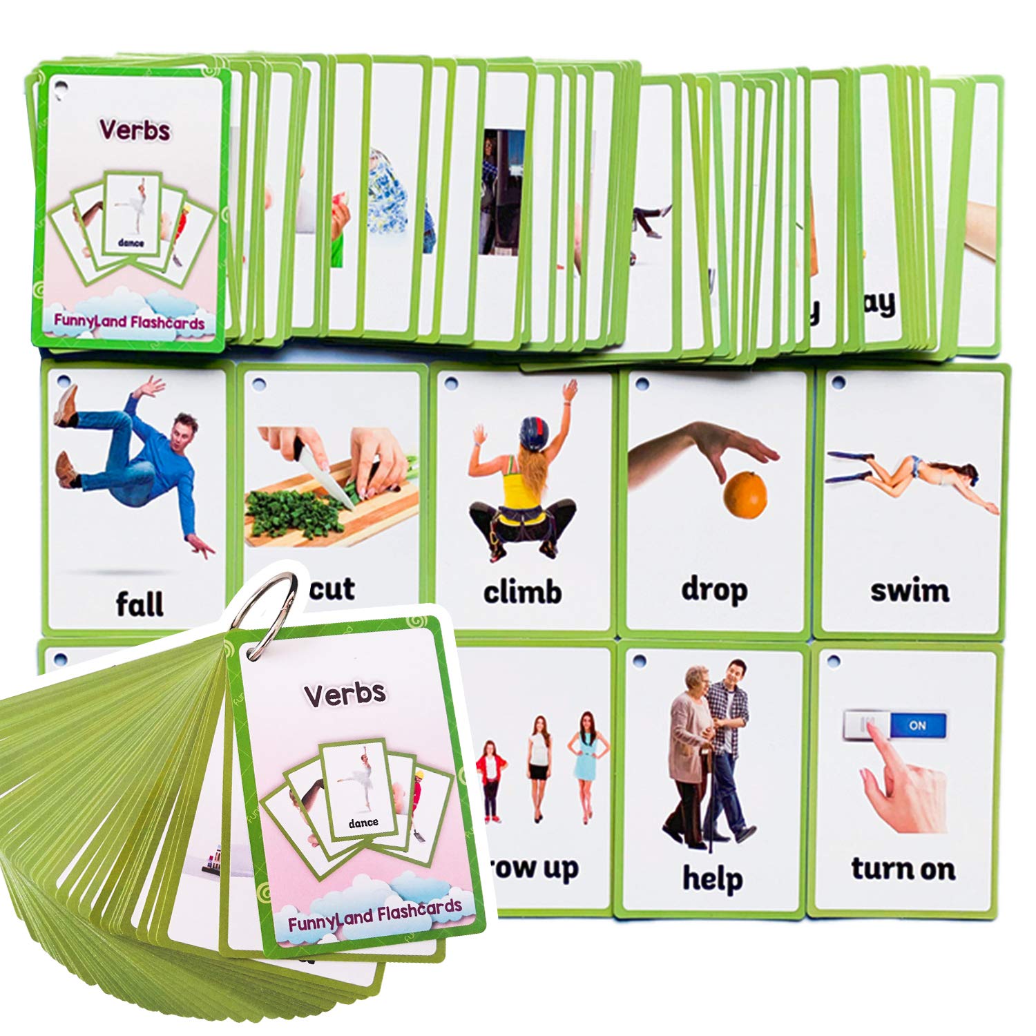 Educational English Verb Flash Cards for Kids - Preschool Learning Toys, Pocket-Sized Vocabulary Cards for Toddlers & Children | Perfect for Homeschooling, Classroom Activities & Early Childhood Development