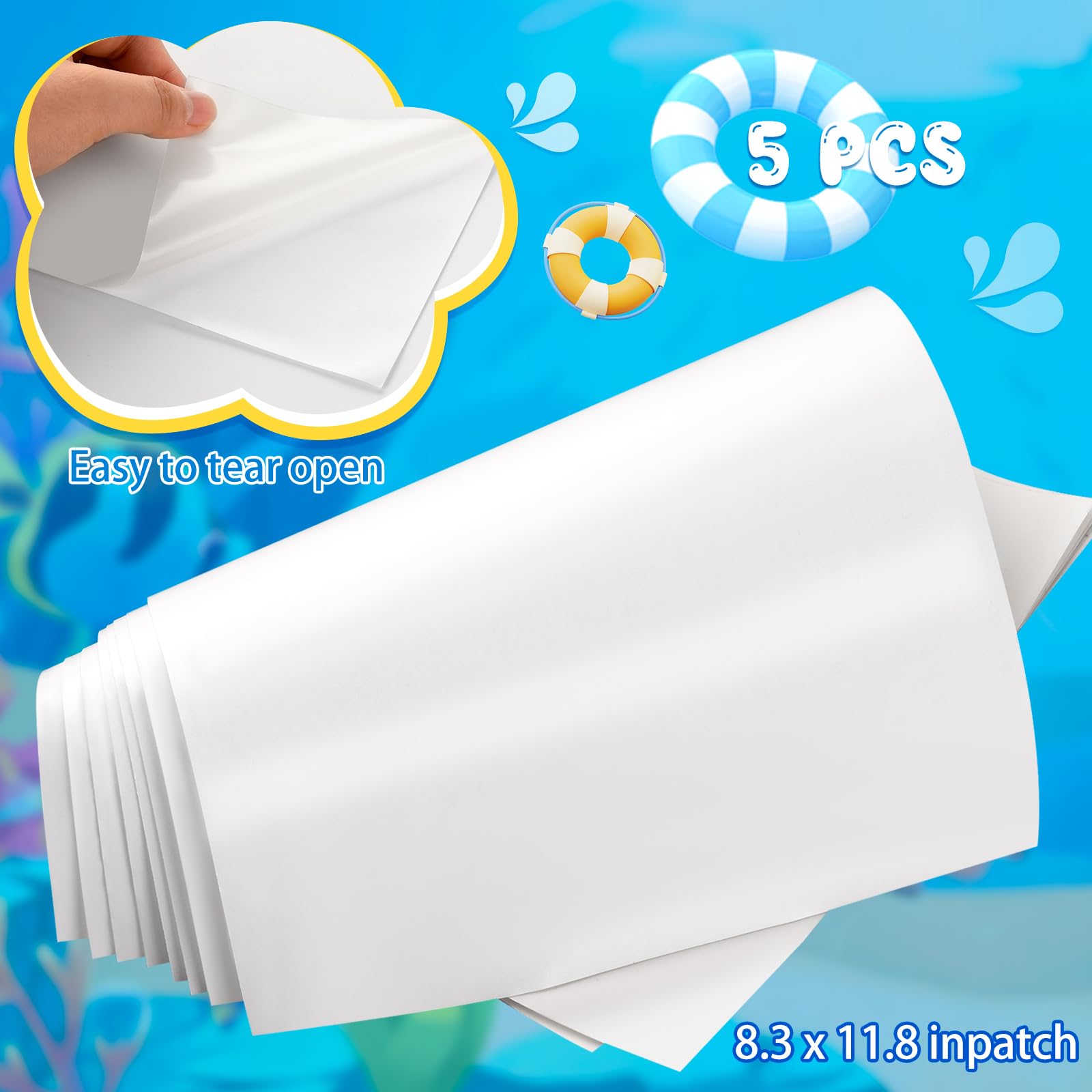 5 Pcs TPU Pool Repair Patch Kit - 21 x 30CM Waterproof Inflatable Repair Kit for Bounce House, Swimming Pool, Air Mattress, Inflatable Tent - Quick Fix for Leaks & Tears (Ideal for Outdoor Water Activities, Camping, and Pool Parties)