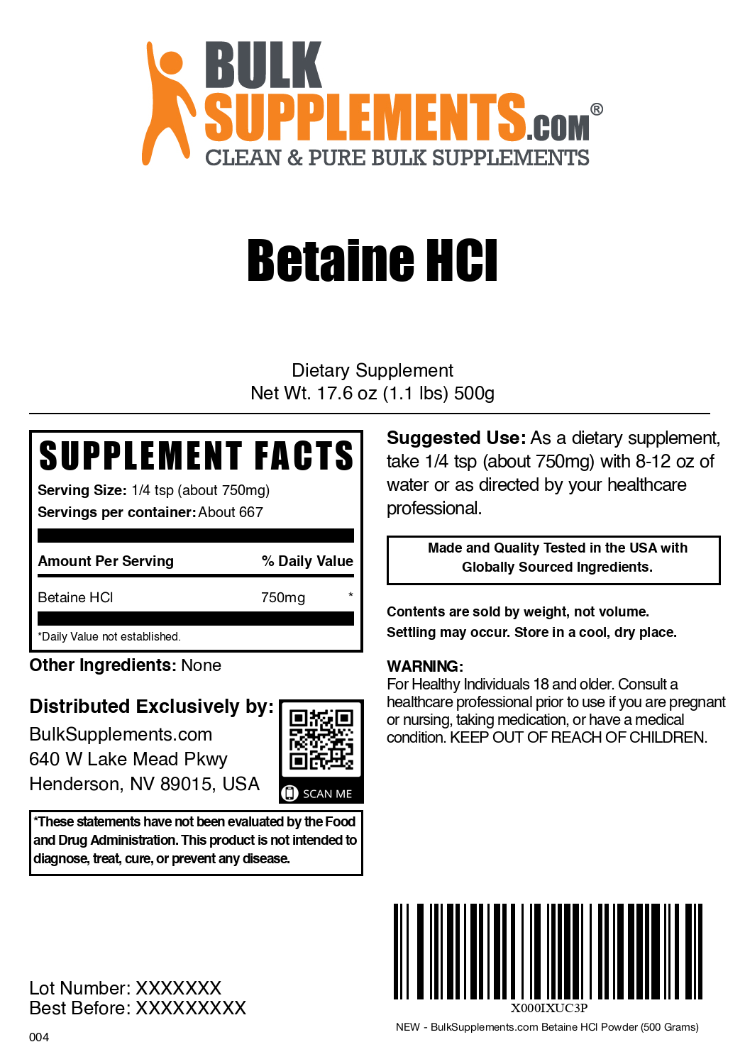 Pure Betaine HCl Powder Supplement for Digestion & Gut Health - Supports Stomach Acid & Nutrient Absorption - Ideal for Low Stomach Acid & GERD Relief