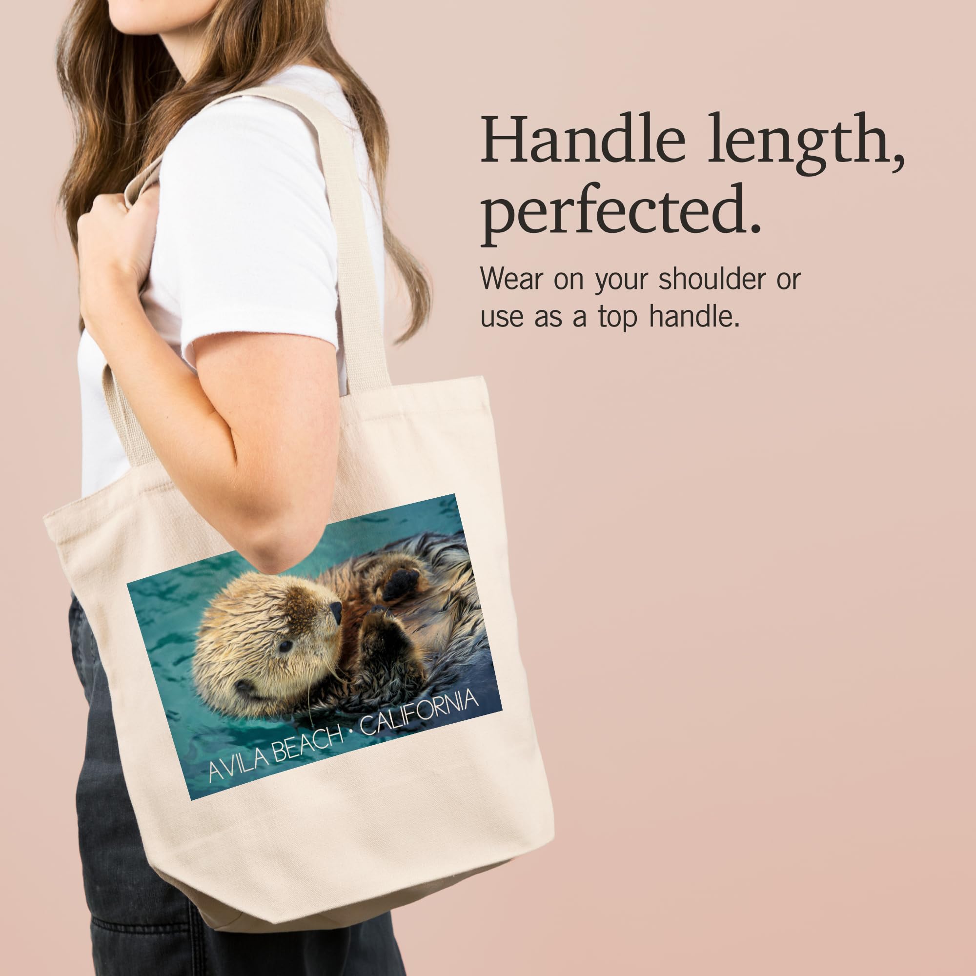 Lantern Press Avila Beach California Sea Otter - 100% Cotton Canvas Reusable Tote Bag for Shopping, Beach & Groceries