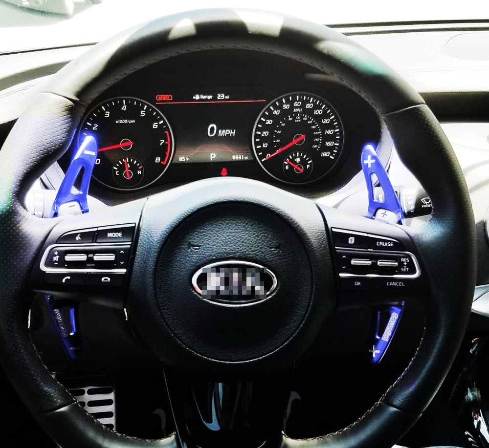 Blue Aluminum Steering Wheel Paddle Shifter Extension for 2018+ Kia Stinger CK K8 - Upgrade Your Driving Experience with Premium Shift Control for Sporty Performance