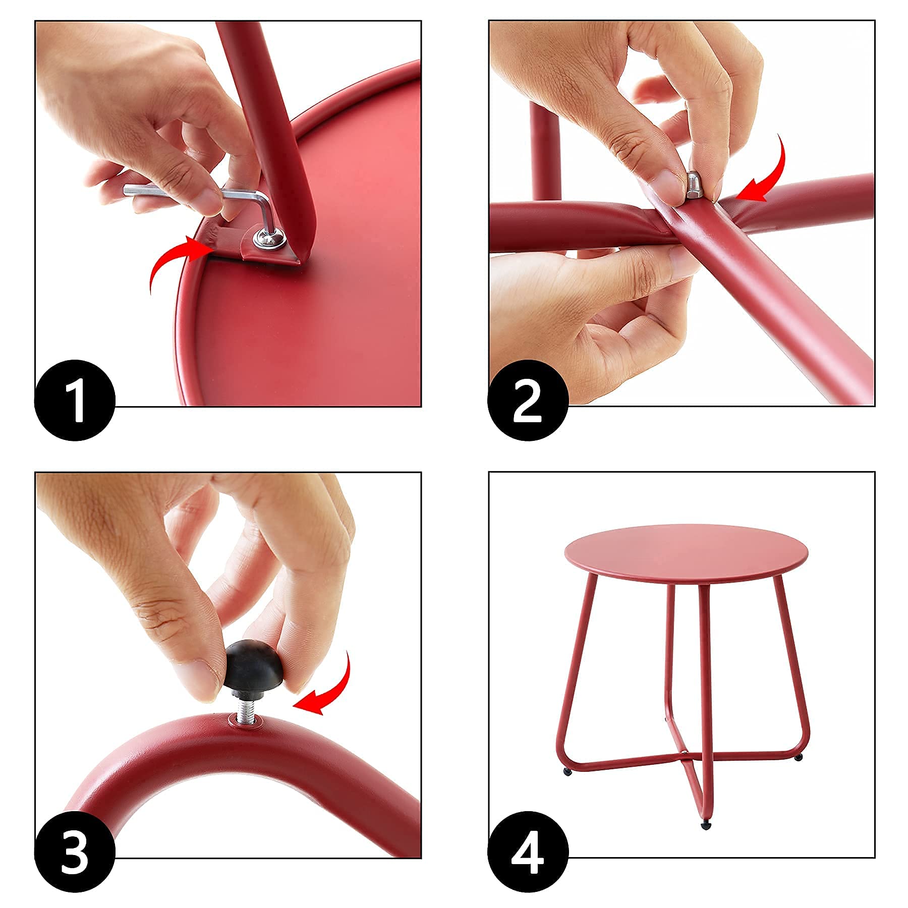 **Weatherproof Round Metal Outdoor Side Table - Portable Small Patio End Table for Garden, Balcony, Yard (Red) - Perfect for BBQs, Poolside, and Outdoor Relaxation**