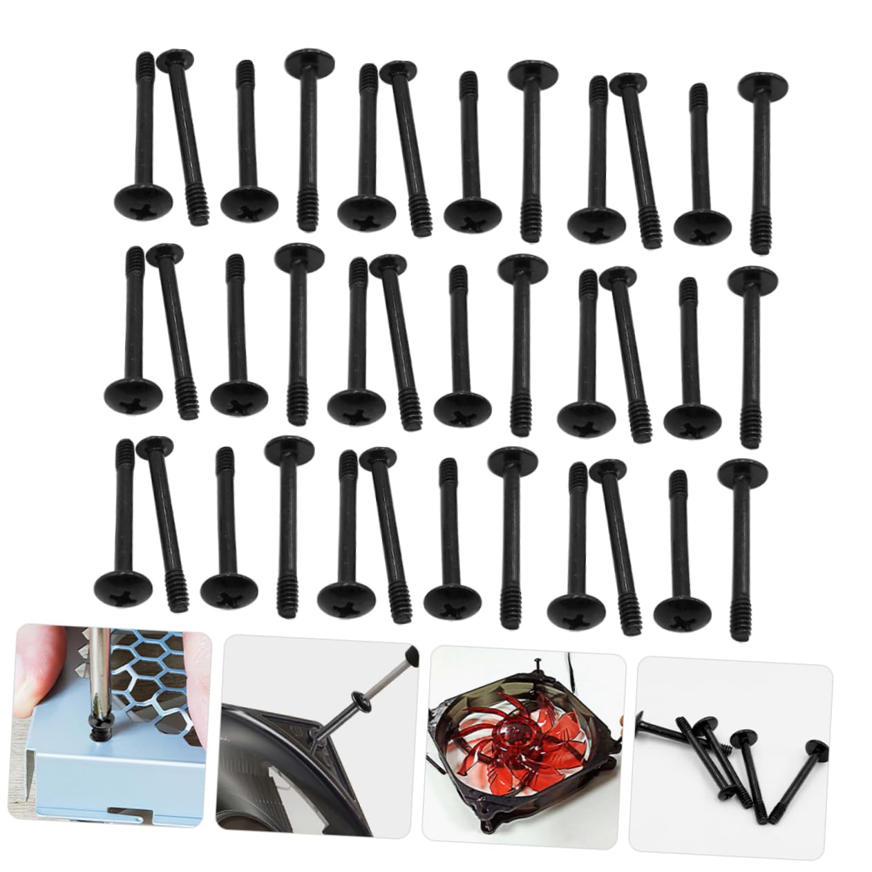 Jojofuny 50pcs Long Computer Case Fan Screws Kit - Steel Chassis Cooling Fan Rivets for Desktop PC Build & Repair - Perfect for DIY Computer Assembly, Cooling System Upgrade & Case Fan Installation
