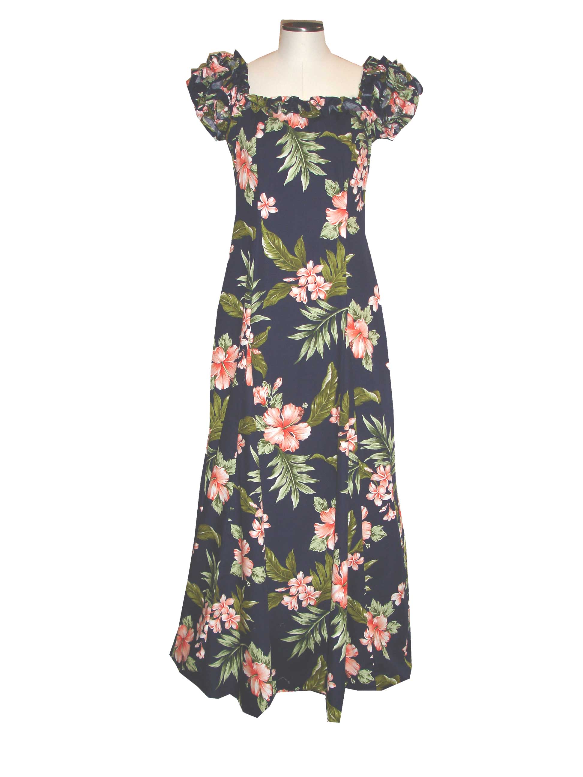 Off Shoulder Ruffle Long Muumuu Dress - Coral Hibiscus Print Beach Wedding Dress for Women - Perfect for Beach Weddings, Vacations & Summer Parties
