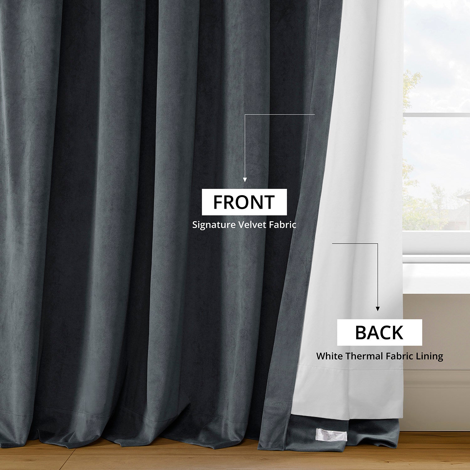 Blue Grey French Pleat Blackout Curtains for Bedroom & Living Room - Thermal Insulated Velvet Drapes for Noise Reduction & Light Blocking