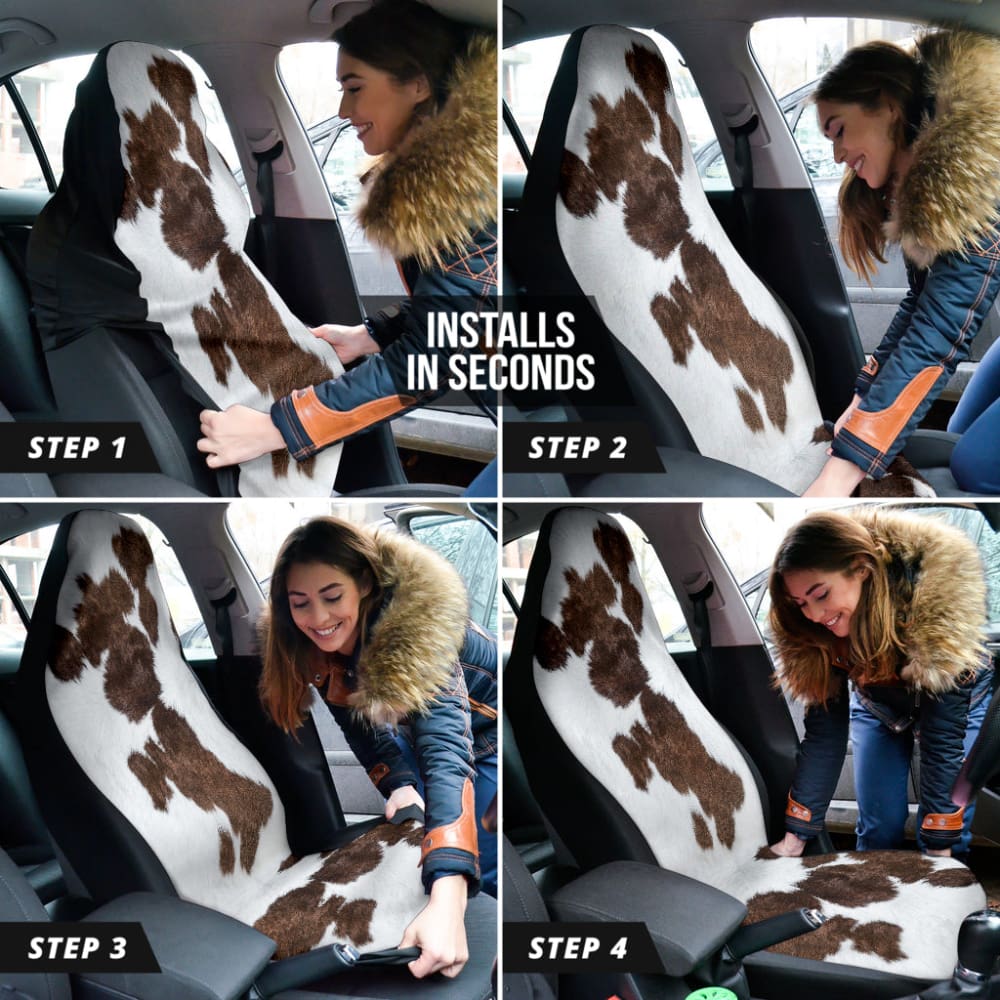 Premium Brown Cowhide Print Custom Car Seat Covers - Perfect Gift for Car Enthusiasts | Ideal for SUVs, Trucks & Sedans | Durable & Stylish Protection