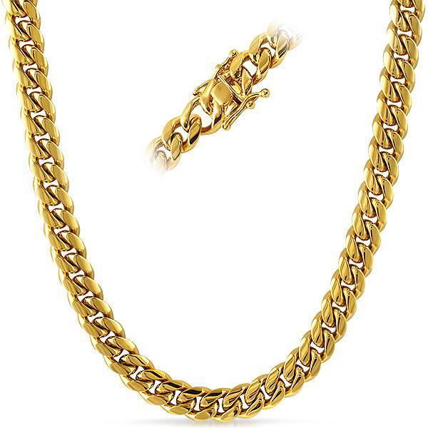 8mm 14K Gold IP Premium Miami Cuban Chain for Men - Luxury Hip Hop Jewelry for Necklace & Layering - Perfect for Gifts, Parties, and Everyday Wear