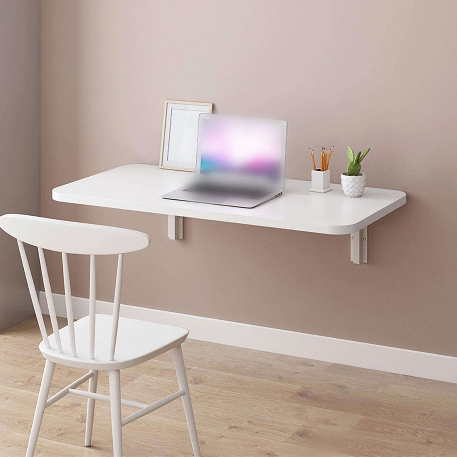 Wall-Mounted Drop-Leaf Folding Table - Space Saving Floating Dining Desk & Hanging Computer Workstation - Solid Wood Compact Study Writing Desk for Home Office, Adults & Kids (70x50cm/28x20in) - Perfect for Small Apartments, Dorms & Workspaces