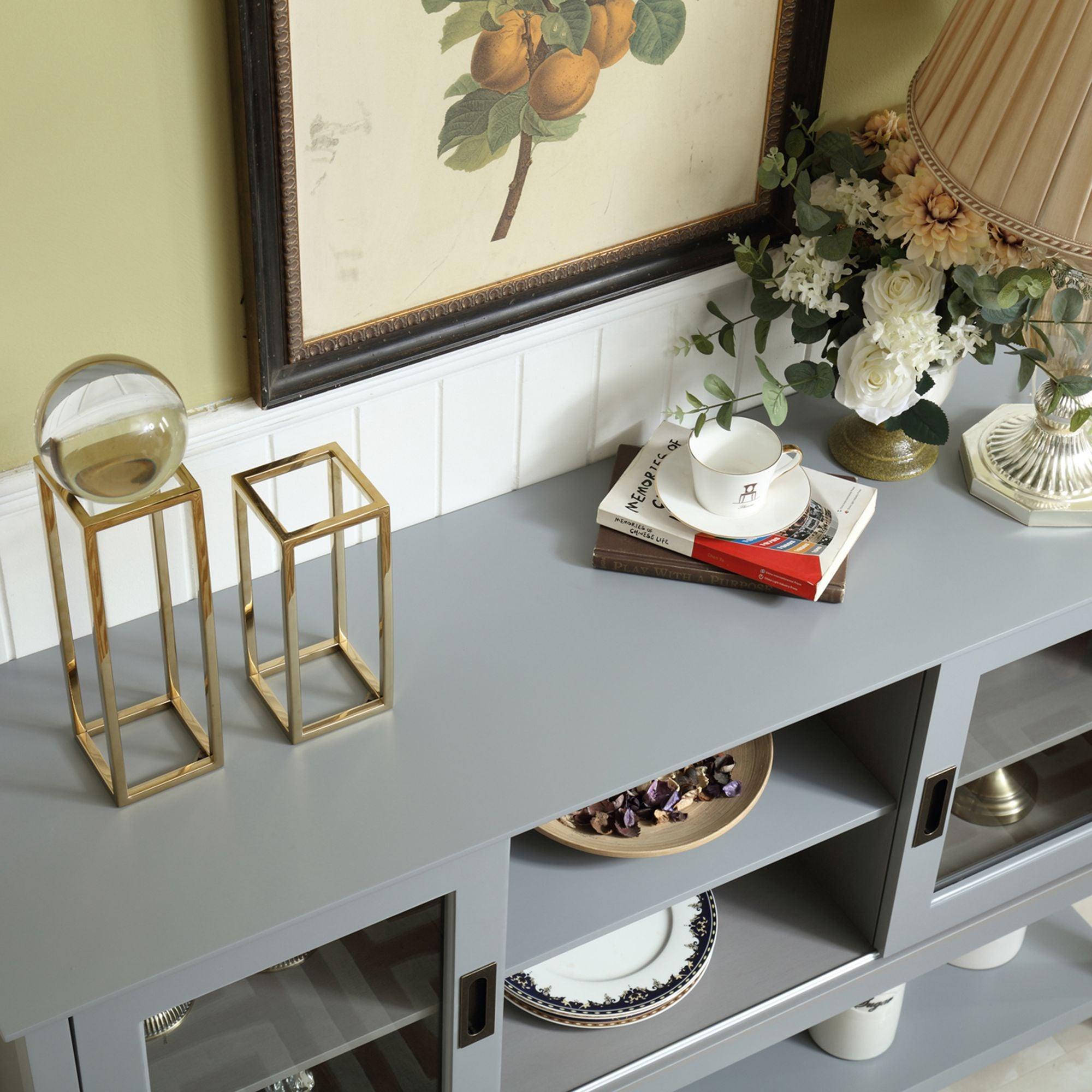Gray MDF Console Cabinet with Sliding Door - Modern Entryway Storage for Hallway, Living Room & Bedroom Organization