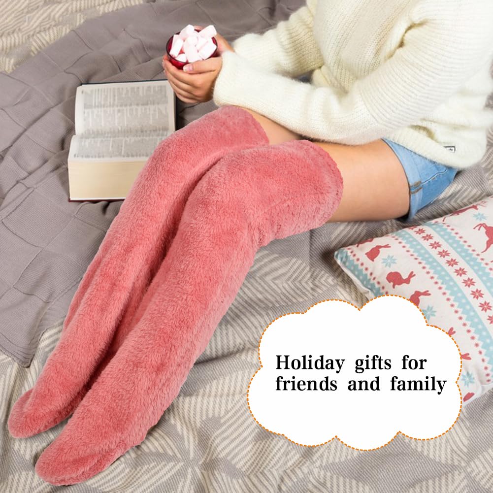 Flintronic Plush Slipper Socks for Women - Cozy Knee-High Warm Fuzzy Winter Sleeping Socks with Non-Slip Sole | Perfect for Home, Lounge & Cold Weather Comfort