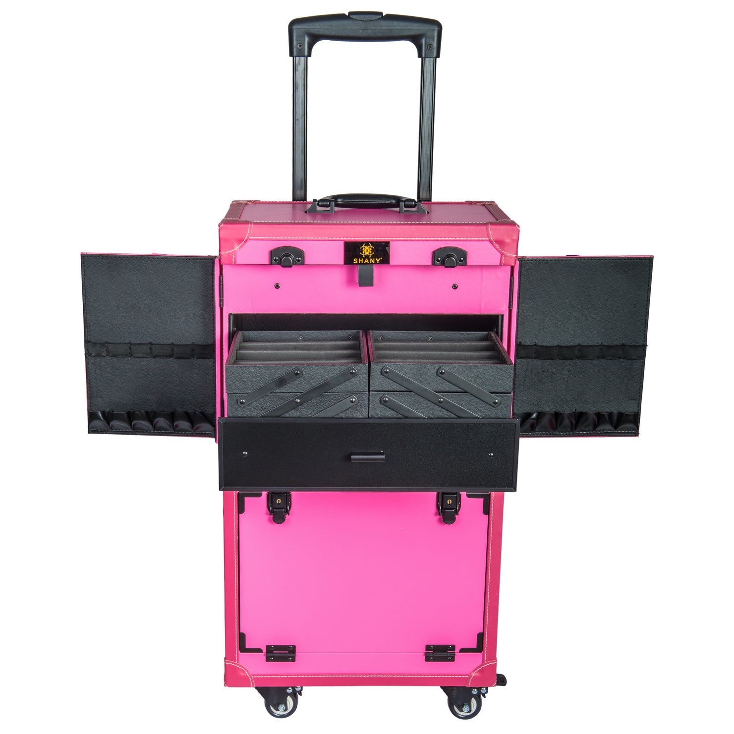 Professional REBEL Makeup Artists Multifunctional Cosmetic Trolley Train Case - Portable Beauty Storage Organizer for Salon, Travel & On-The-Go Makeup Artists