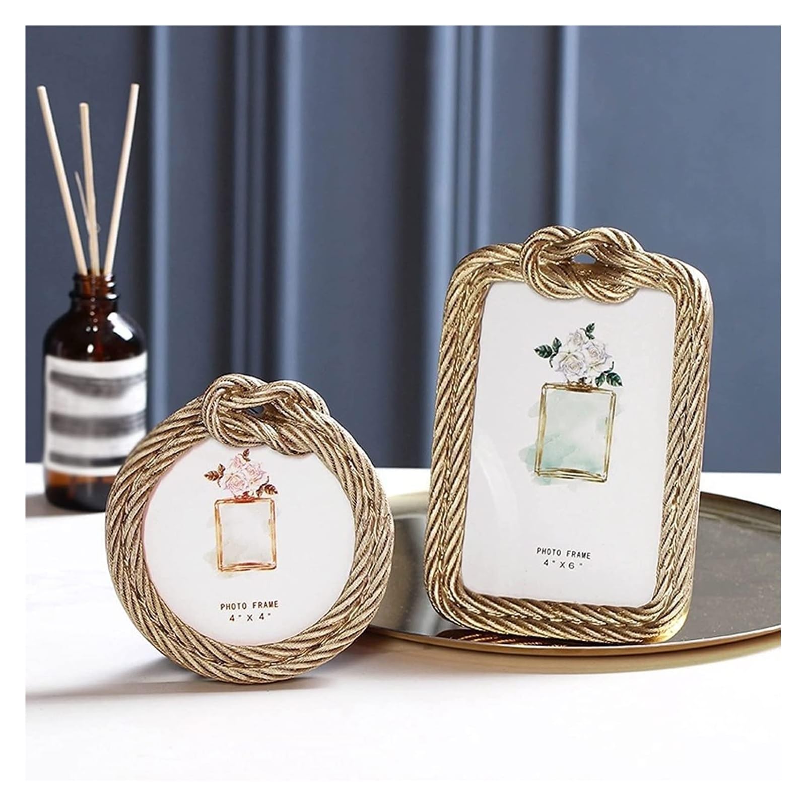 Handmade Resin & Hemp Rope Tabletop Photo Frame - 4inch & 6inch Sizes - Elegant Home & Office Decor for Wall Display, Wedding Photos, Gift Giving & Memory Keepsakes