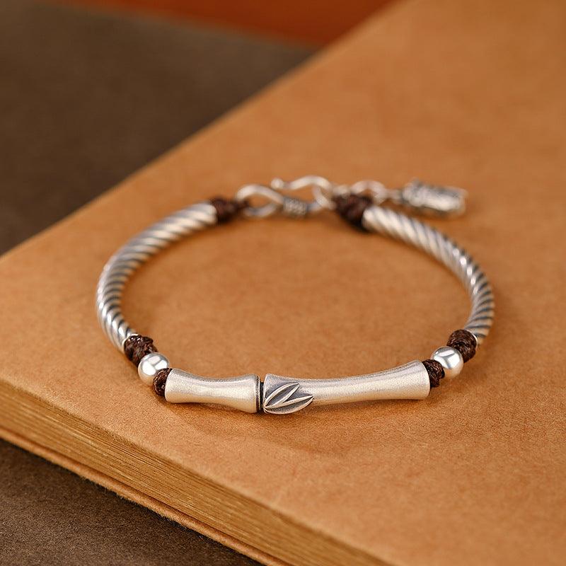 Vintage S999 Pure Silver Bamboo Leaf Bracelet for Women - Elegant Boho Jewelry Gift for Everyday Wear & Special Occasions