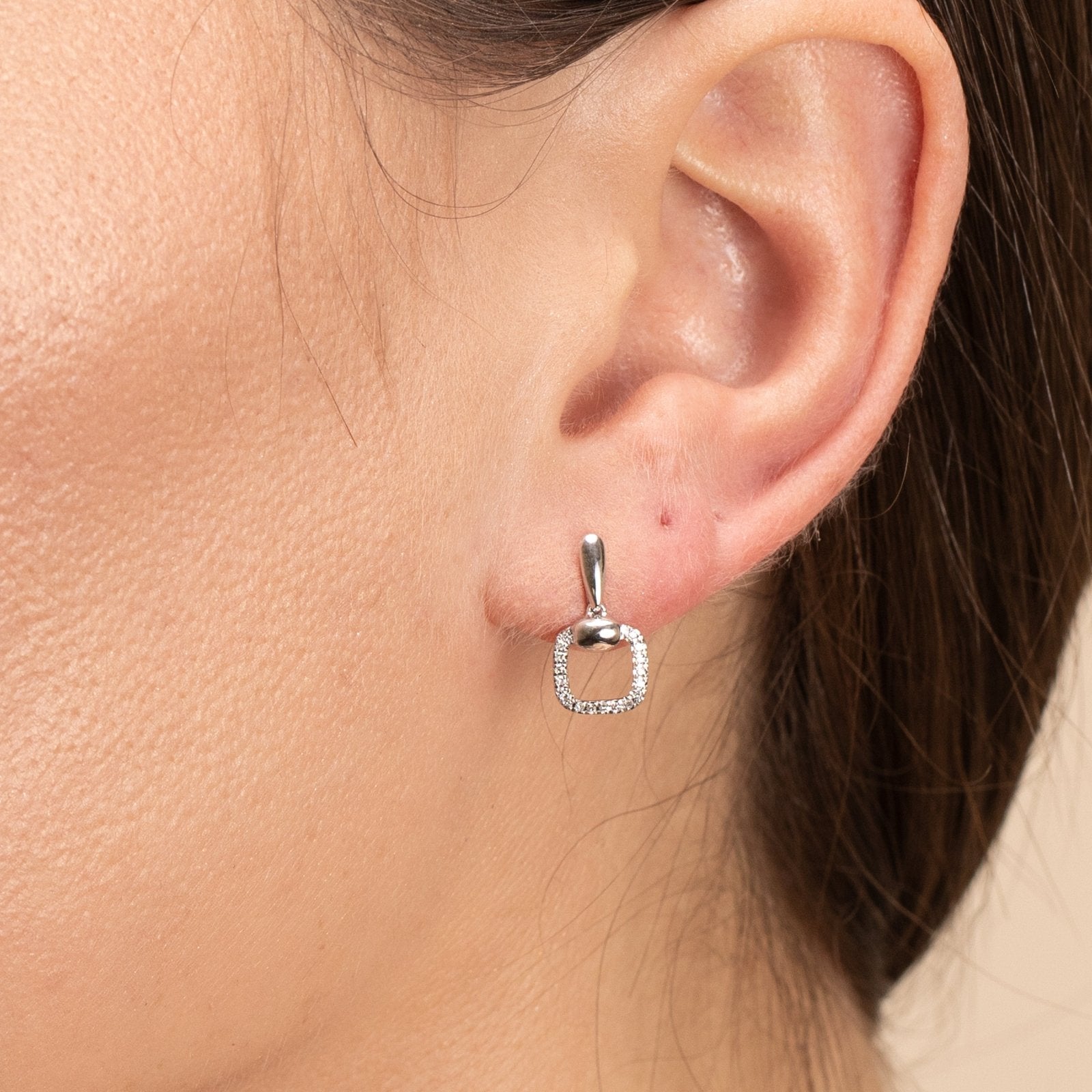 14K White Gold Diamond Outline Drop Stud Earrings for Women - Elegant Dangle Earrings for Wedding, Party & Everyday Wear
