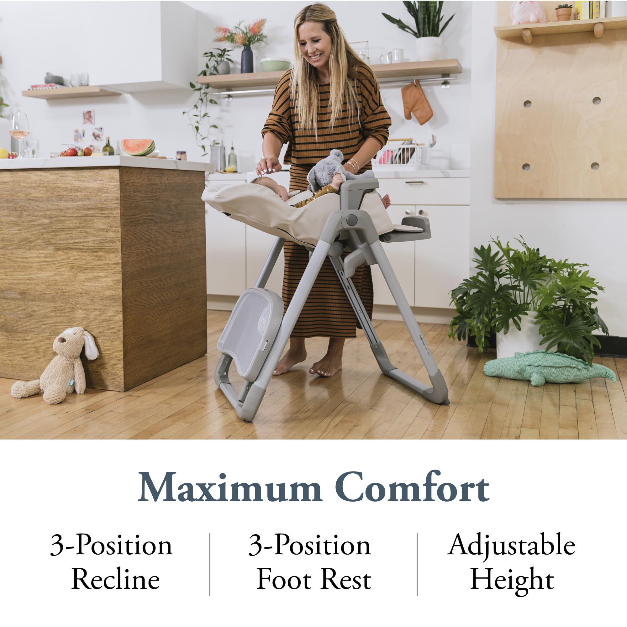 Inglesina My Time Highchair in Butter - Adjustable Baby & Toddler High Chair with 4 Height & 3 Recline Positions | Foldable, Easy Assembly, BPA-Free | Removable Tray for Quick Cleaning | Perfect for Dining, Weaning & Family Mealtime