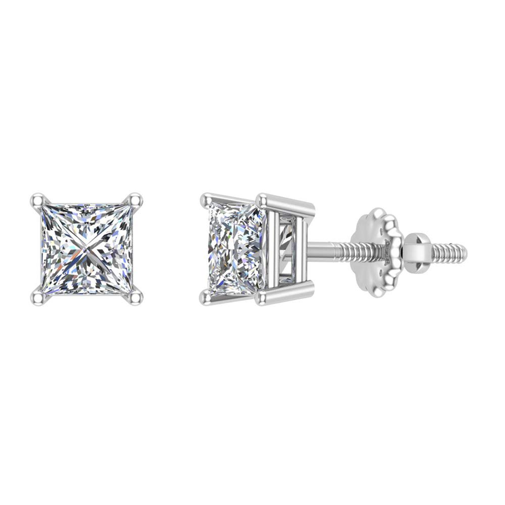 14K Gold Princess Cut Diamond Stud Earrings for Women - Authentic Gifts with Certificate & Luxury Box - Perfect for Anniversaries, Weddings & Special Occasions