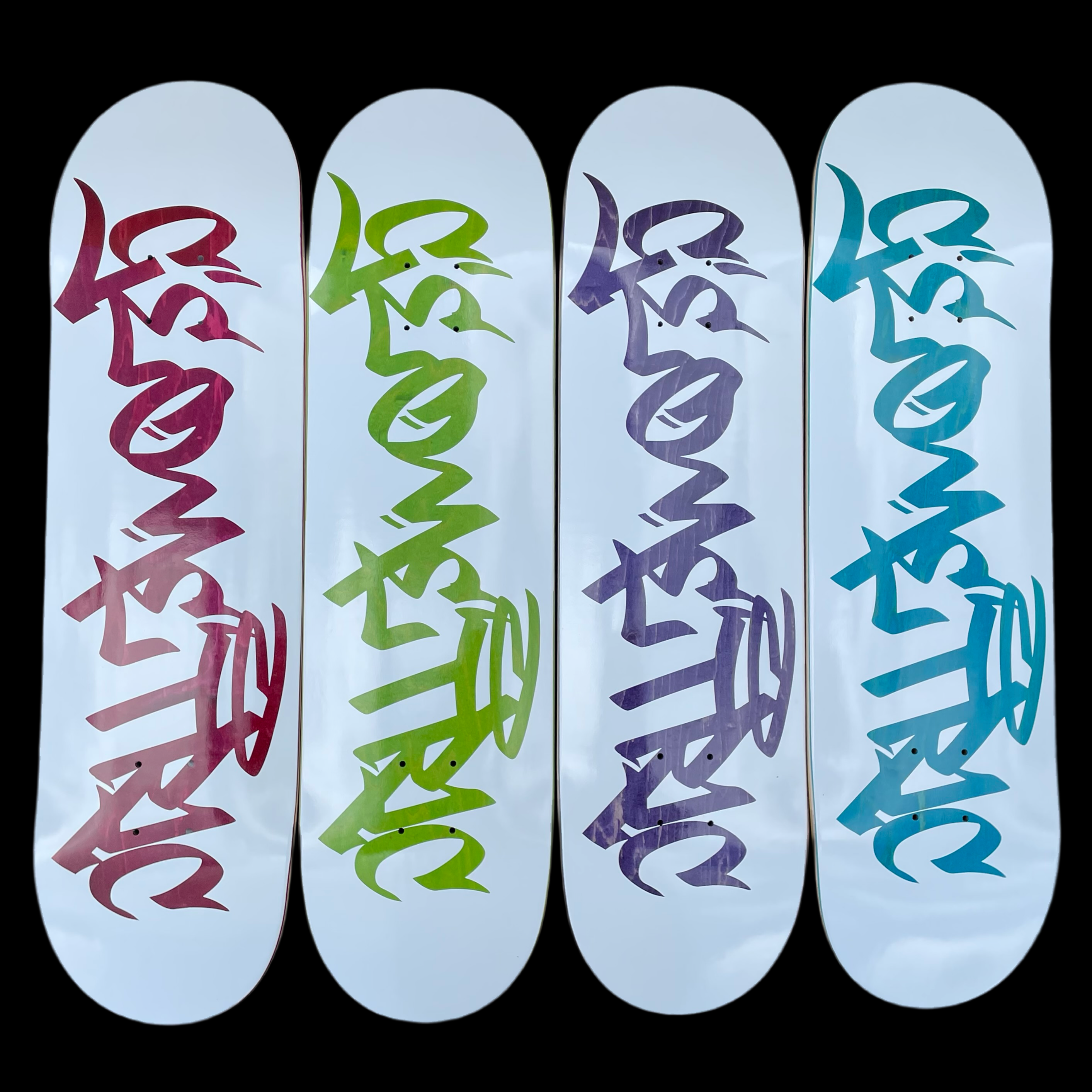 Geometric Script Shop Deck - White Mixed Veneers Skateboard Deck for Street & Park Skating | Durable & Stylish Design
