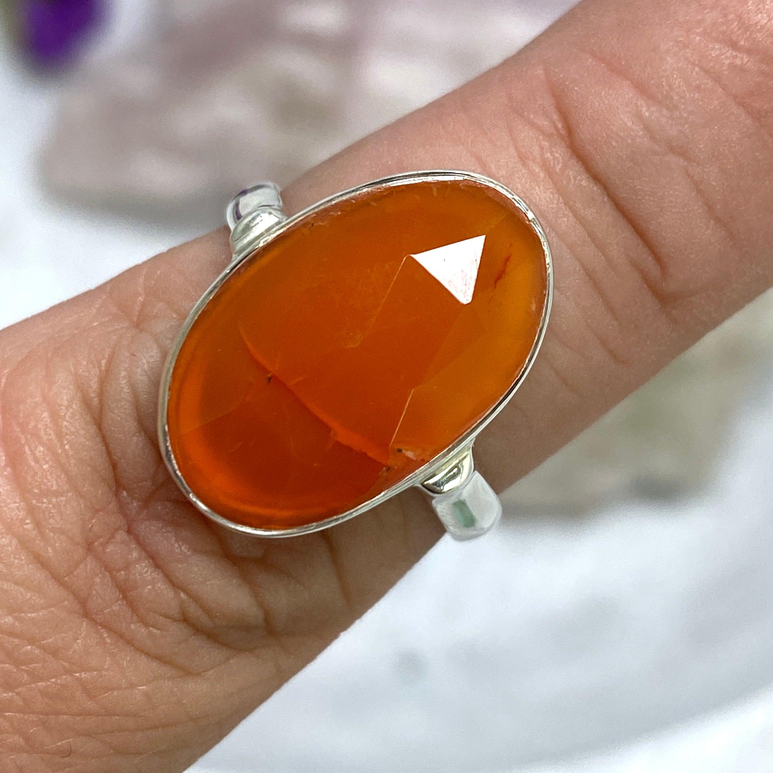 Natural Carnelian Oval Faceted Ring - Size 9 - KRGJ2552 - Elegant Jewelry for Women, Gift for Her, Boho Chic Accessory for Everyday Wear & Special Occasions