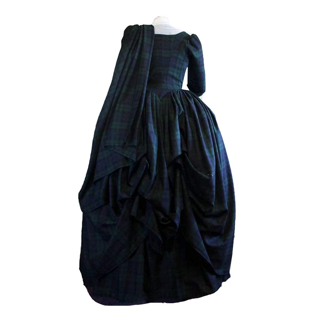 Outlander Claire Fraser Costume - Authentic Scottish Highland Plaid Tartan Dress with Shawl for Women | Perfect for Cosplay, Halloween, and Themed Parties