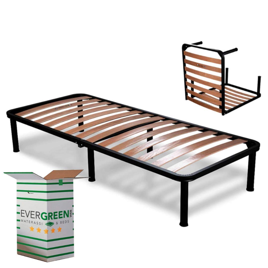 EvergreenWeb - 80x190cm Wooden Slat & Iron Frame Detachable Orthopedic Bed Base with 6 Removable Legs, Universal Fit for All Beds & Mattresses | Perfect for Guest Rooms, Dorms & Small Spaces