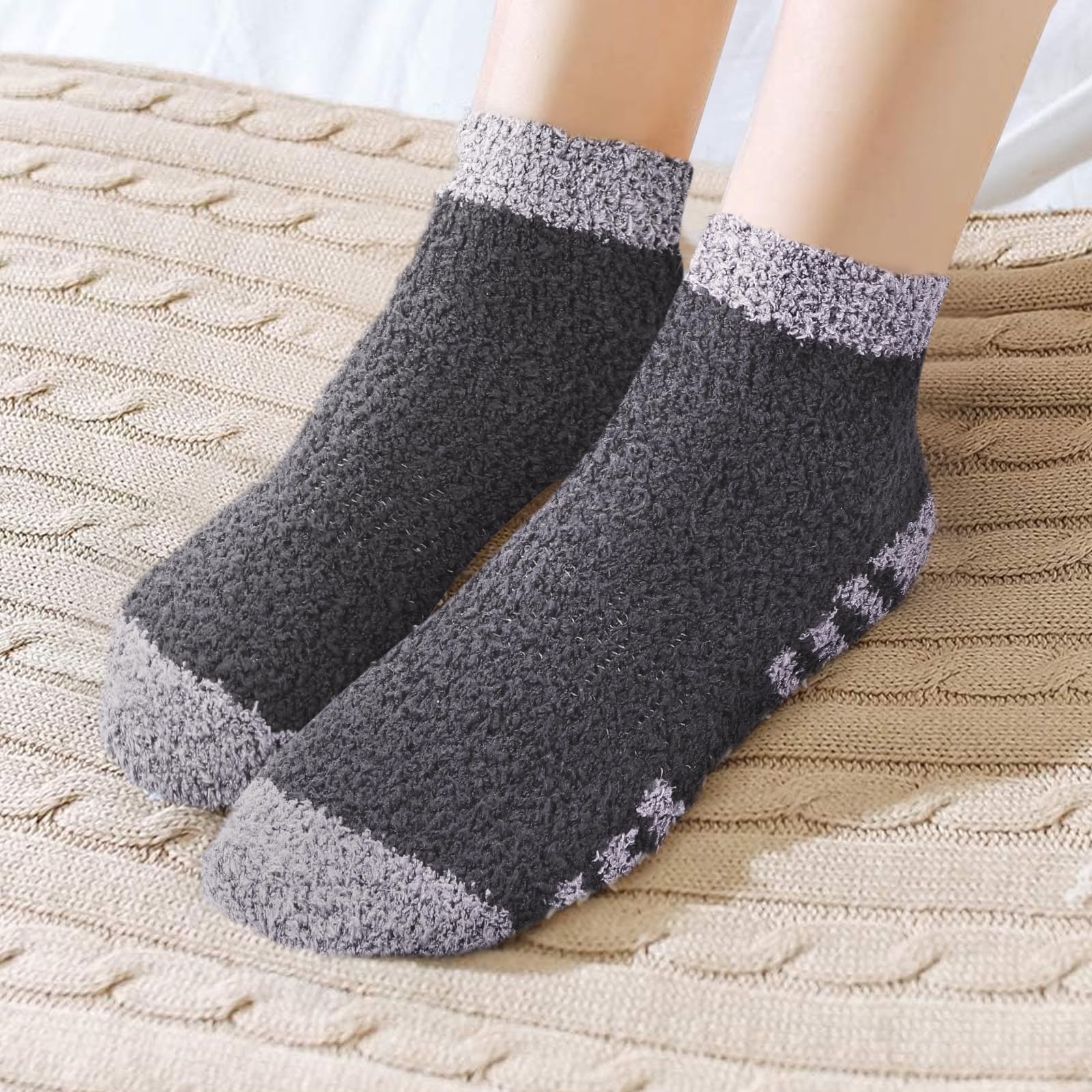 **Men's Fuzzy Fluffy Slipper Socks - Cozy Non-Slip Ankle Socks for Home, Hospital & Indoor Use - 5 Pairs - Perfect for Relaxing & Comfort**