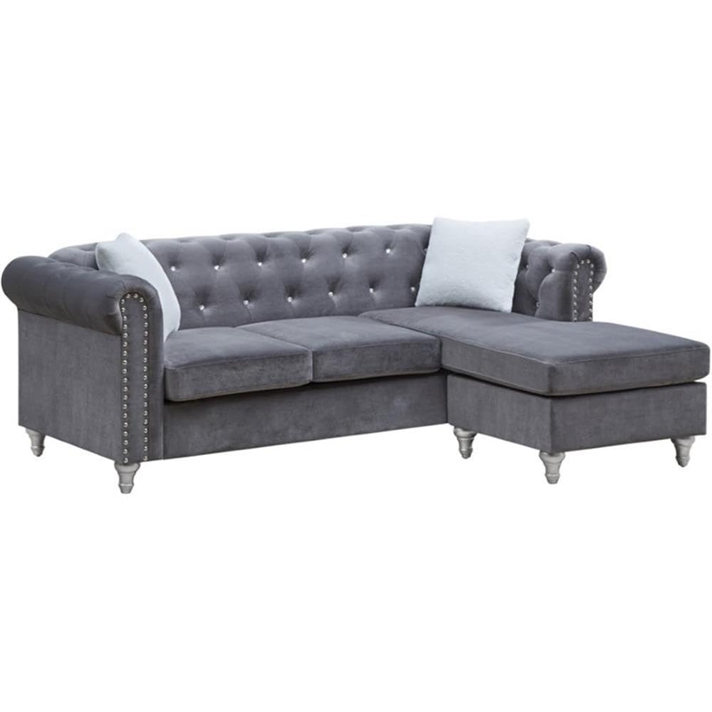 Glory Furniture Raisa Velvet Sofa Chaise in Gray - Luxurious Modern Sectional Couch for Living Room, Lounge & Home Theater