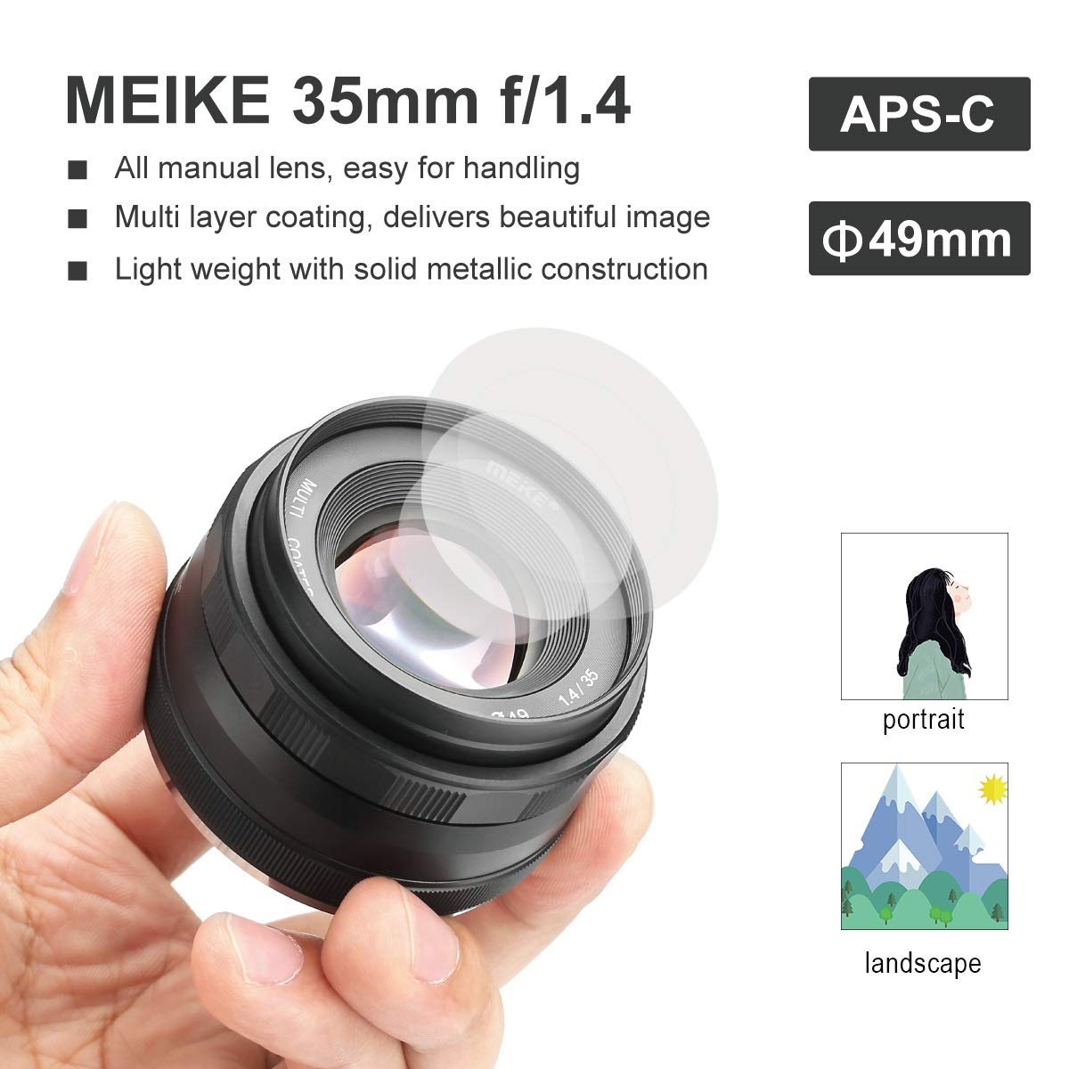 MEIKE MK-35mm F/1.4 Manual Focus Large Aperture Prime Lens for Fujifilm X-T1 X-T2 X-T3 X-T4 Mirrorless Cameras - Perfect for Portrait, Street & Low Light Photography