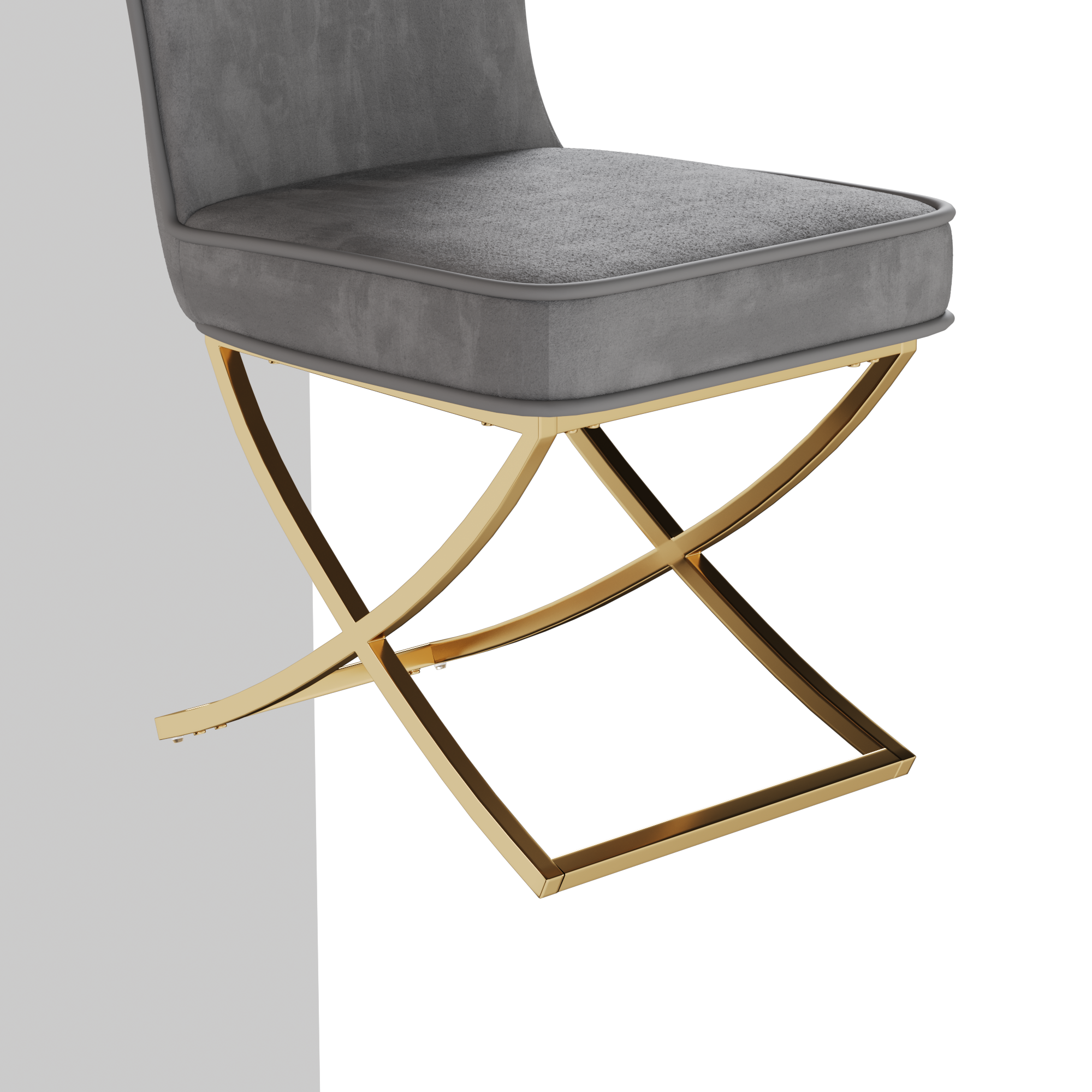 4-Piece Grey Velvet Dining Chair Set with Golden Metal Legs - Modern Kitchen, Living Room, Office & Leisure Chairs for Home Decor