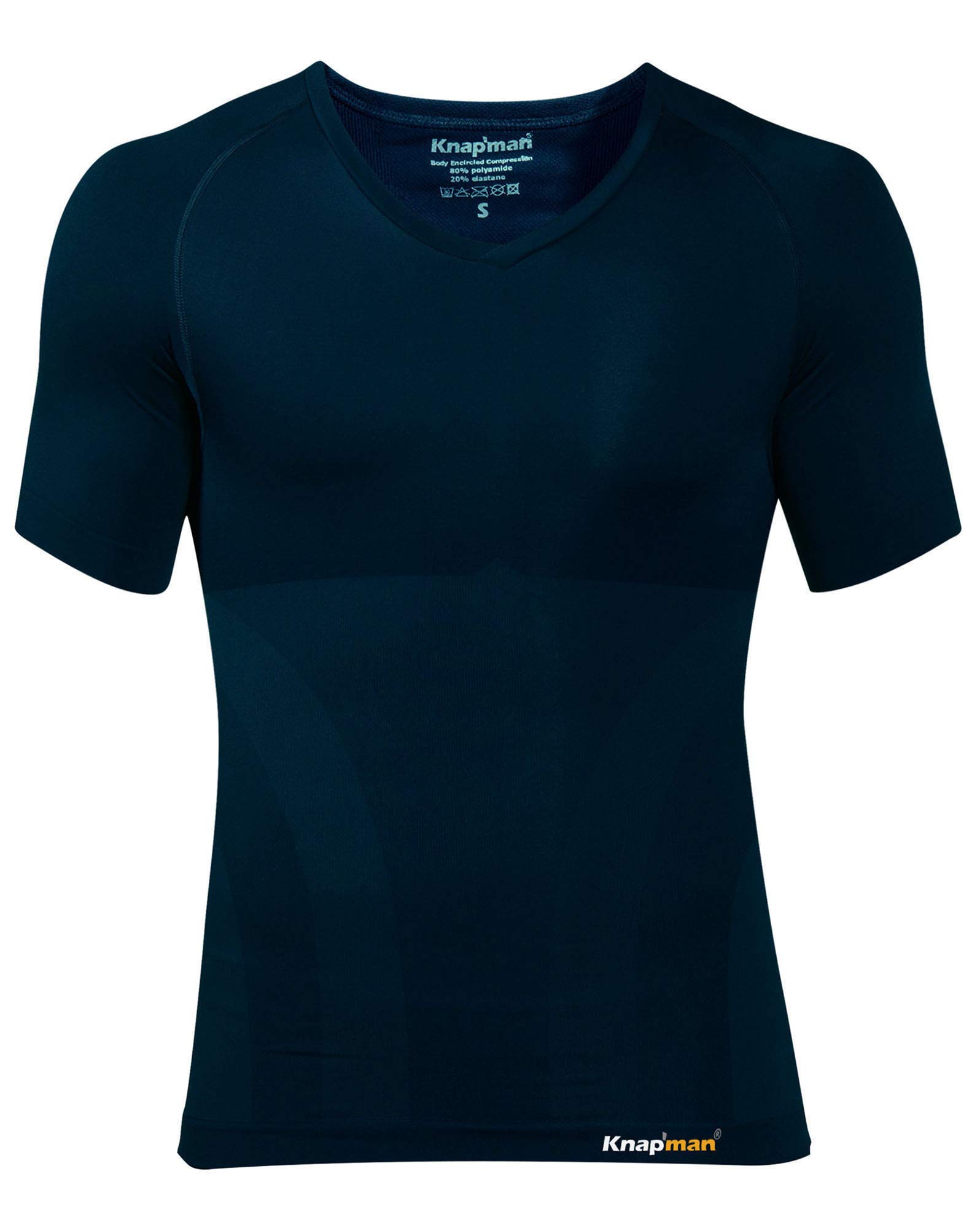 Knapman Men's V-Neck Compression Shirt - Moisture Wicking Workout Top for Gym & Running - Navy Blue Athletic Performance Shirt
