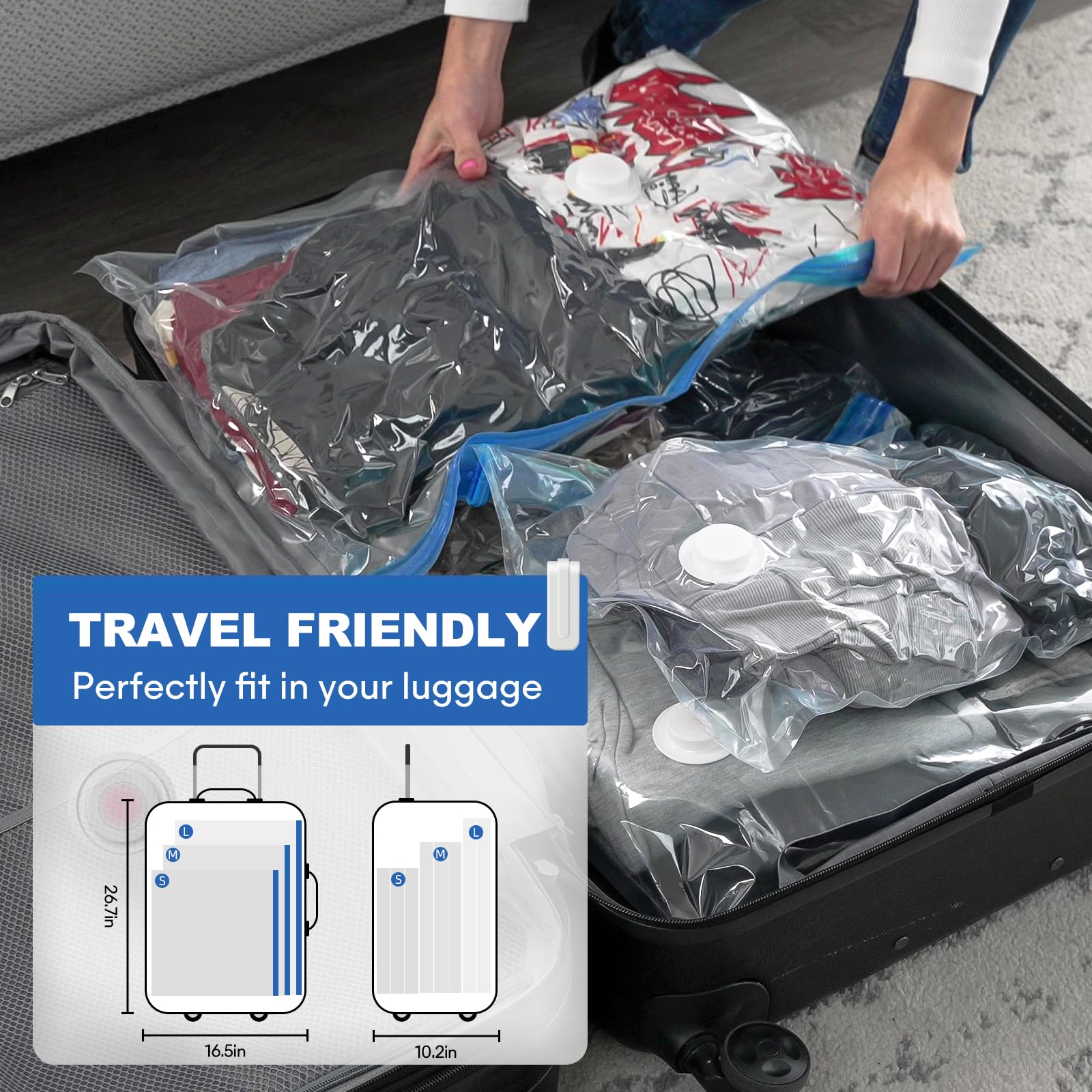 VMstr Travel Vacuum Storage Bags with Electric Pump - 8 Pack Space Saver Bags for Clothes & Bedding | USB Powered Portable Compression Bags for Travel, Moving & Seasonal Storage