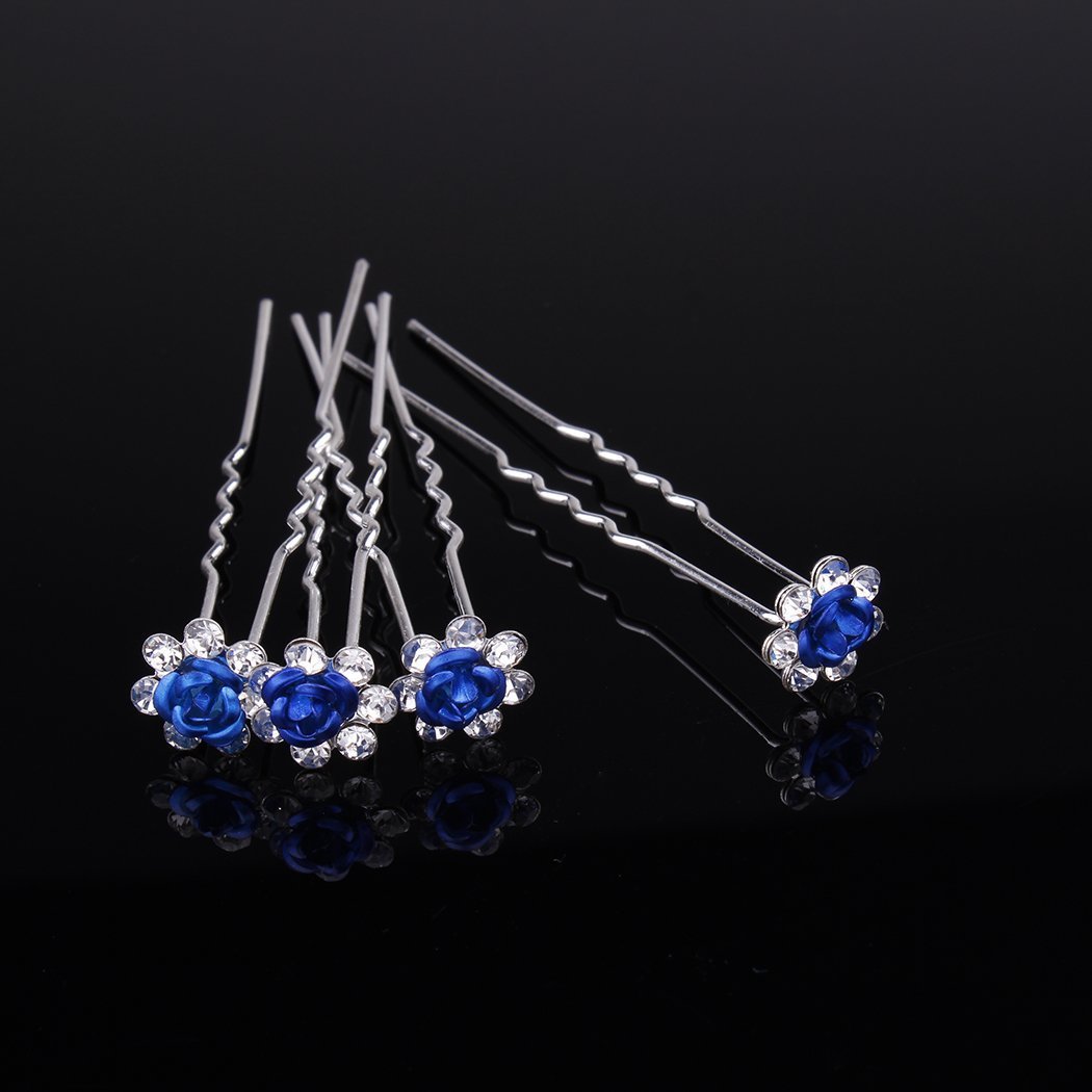 20pcs Blue Rhinestone Pearl Hair Clips for Wedding Bridesmaids - Sparkling Crystal Hairpins for Prom, Party & Special Occasions - Elegant Hair Accessories for Women & Girls