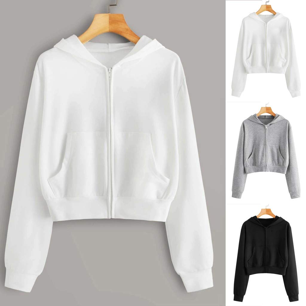Black Crop Hoodie for Women & Teens - Basic Zip-Up Pullover Sweatshirt with Long Sleeves | Casual Wear, Street Style, Gym Outfits, and Everyday Comfort