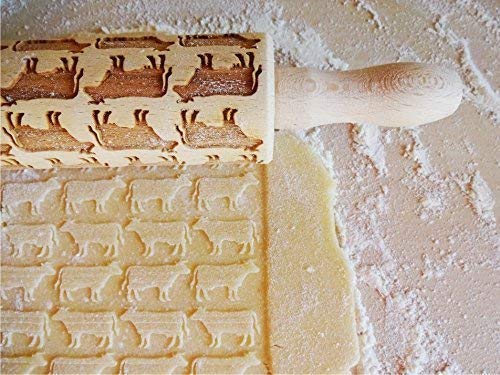 4-Piece Wooden Laser Cut Mini Rolling Pin Set for Kids - Cookie, Play Dough, Salt Dough & Clay - Laser Engraved Embossing Patterns (Choose Your Design) - Perfect for Baking, Crafts & DIY Homemade Cookies