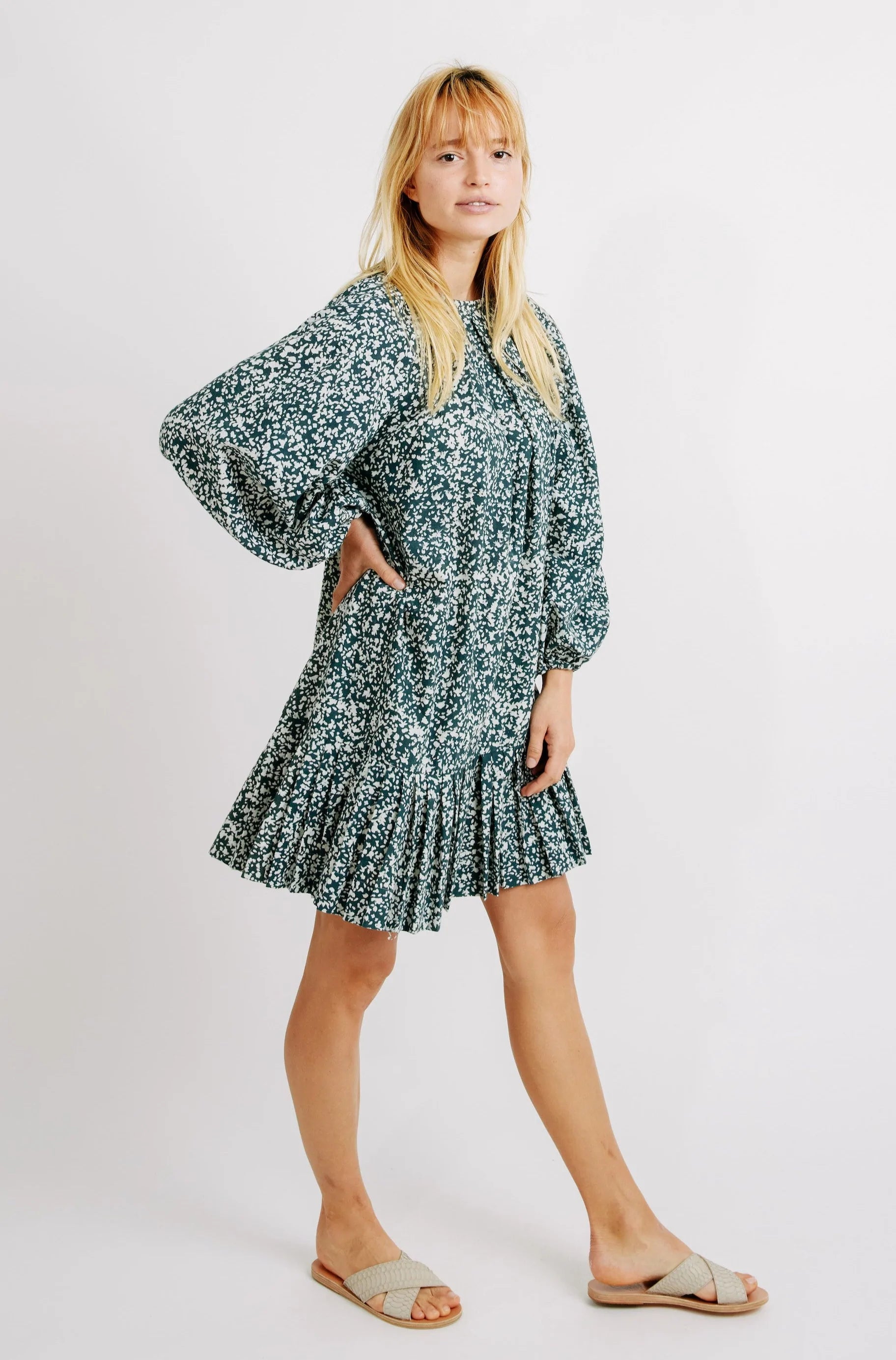 Mirth Somerset Drop Waist Dress in Forest Green - Elegant Flowy Midi Dress for Women, Perfect for Weddings, Parties & Special Occasions