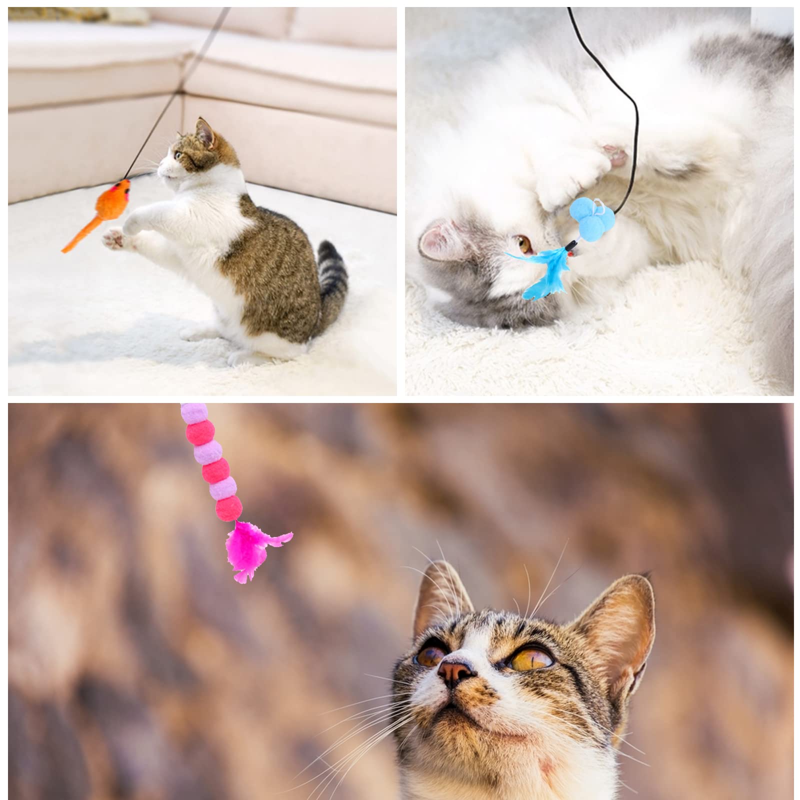 Interactive Cat Toys for Indoor Kittens - 6PCS Feather Toys with Retractable Stick, Hanging Door Attachment & Mouse Simulation - Perfect for Exercise, Jumping & Mental Stimulation (Great for Playtime, Training & Bonding with Your Feline Friend)