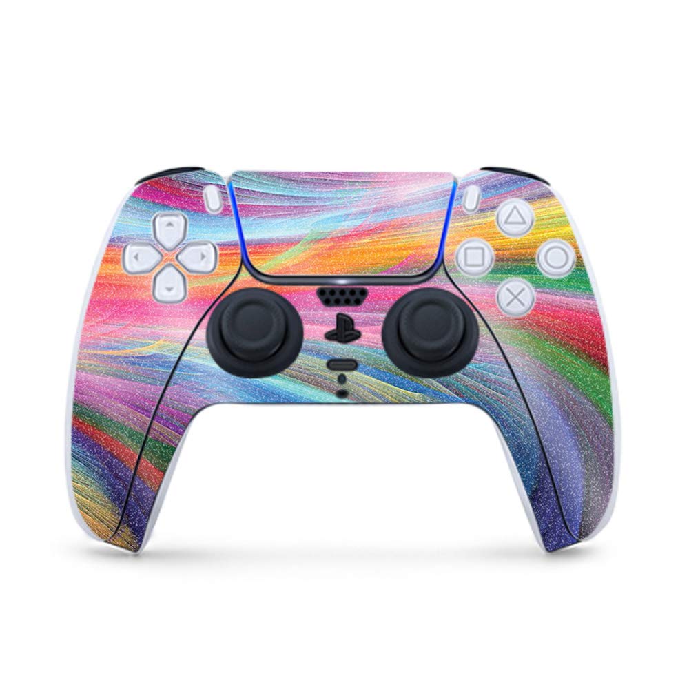 MightySkins Glossy Glitter Gaming Skin for PS5 Controller - Rainbow Waves Design | Durable High-Gloss Finish | Easy to Apply & Remove | Made in USA | Perfect for Gaming Enthusiasts & Customization Lovers