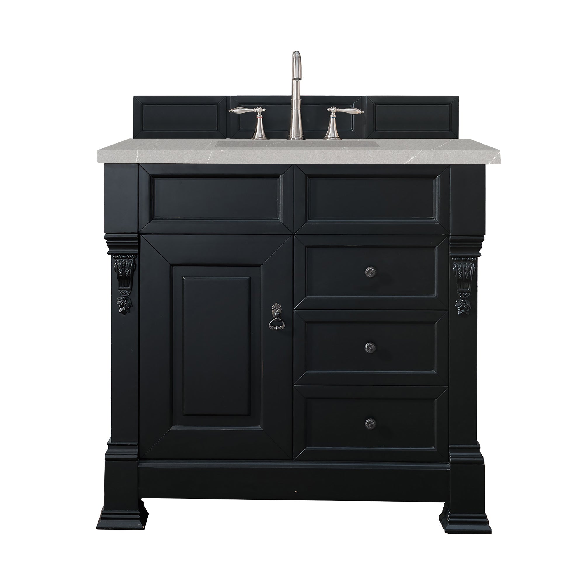 Brookfield 36 Inch Single Bathroom Vanity Set in Antique Black with 3CM Eternal Serena Quartz Countertop - Perfect for Modern and Traditional Bathroom Designs