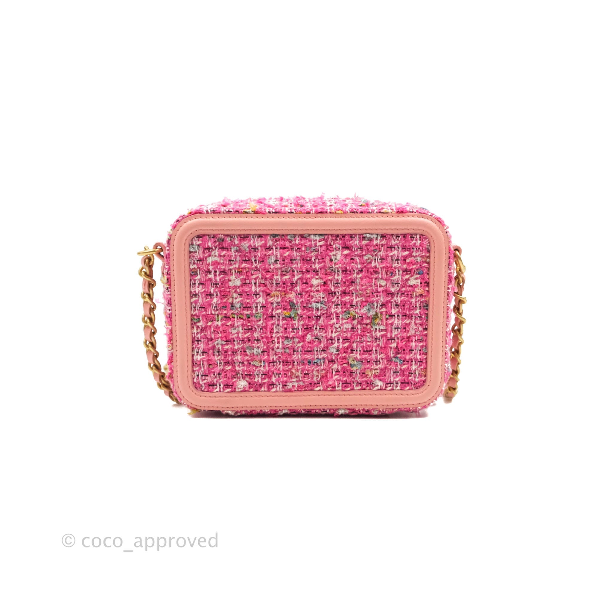 Chanel CC Filigree Vanity Clutch With Chain - Pink Tweed Crossbody Bag for Women | Luxury Designer Clutch Purse for Evening Parties, Weddings & Special Occasions