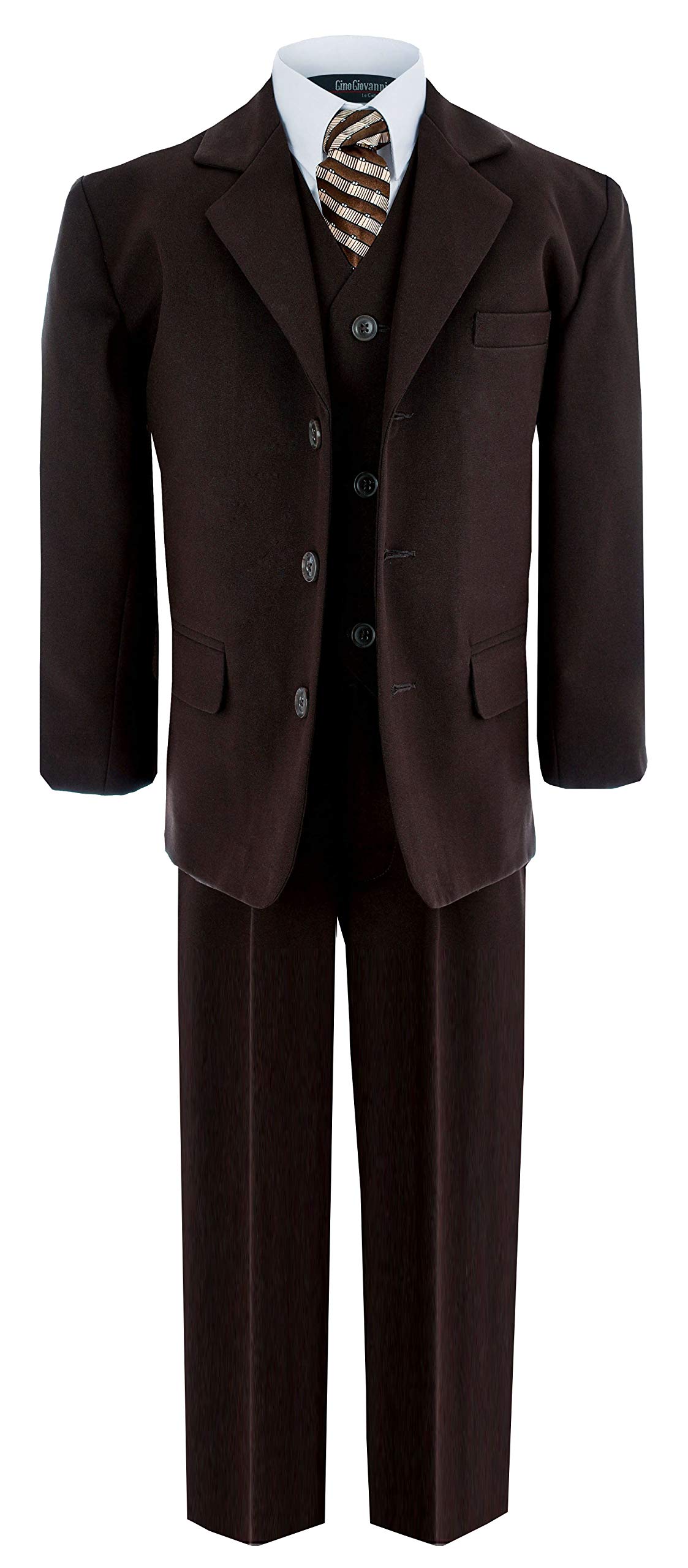 Gino Giovanni Formal Brown Suit for Boys - Classic 3-Piece Outfit from Infant to Teenager | Perfect for Weddings, Church, School Photos & Special Occasions