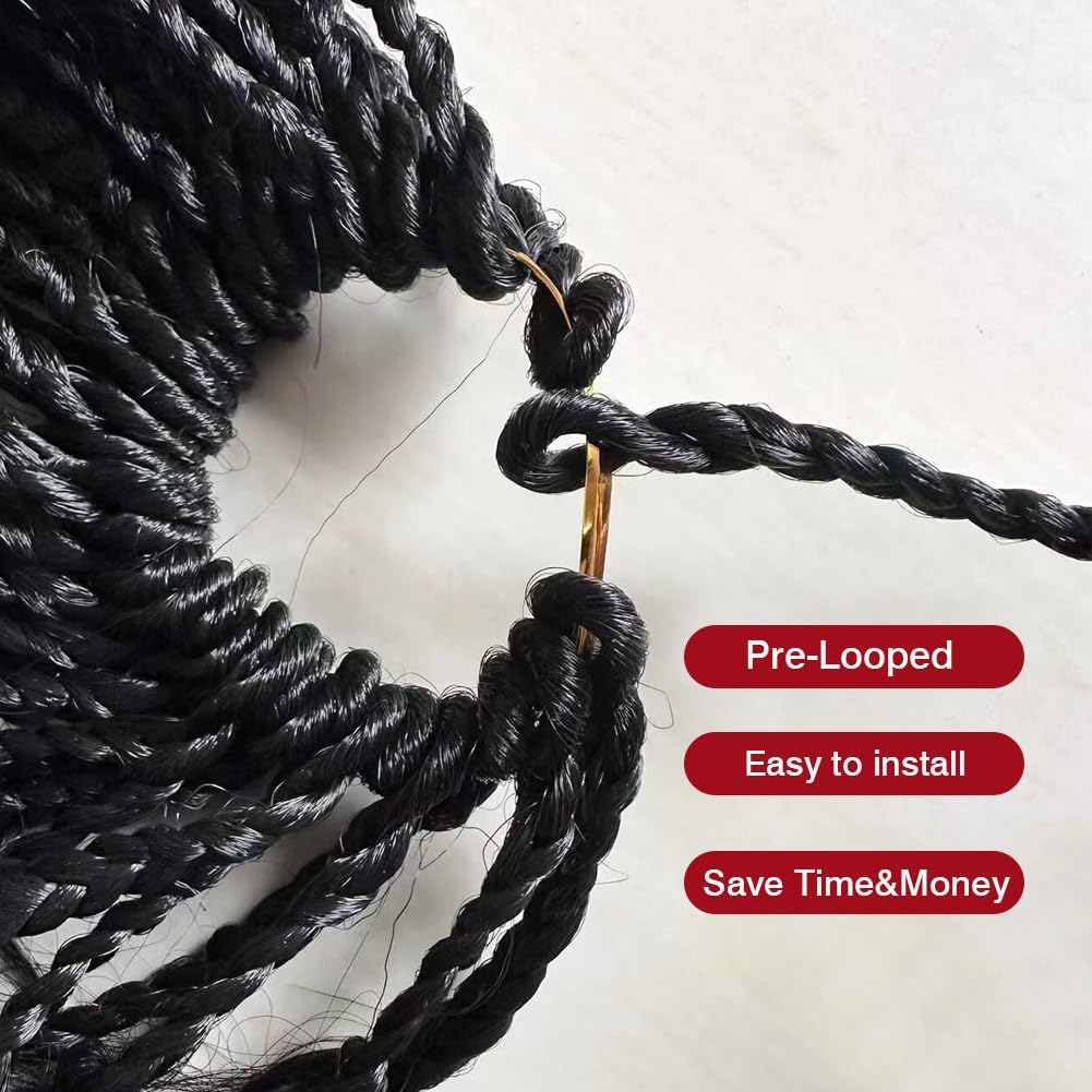 Pre-Looped Crochet Boho Box Braids with Human Hair Curls & Curly Ends - 18 Inch Goddess Box Braids for Black Women (2 Packs, 80 Strands, Natural Color) | Perfect for Protective Styling, Everyday Wear & Special Occasions