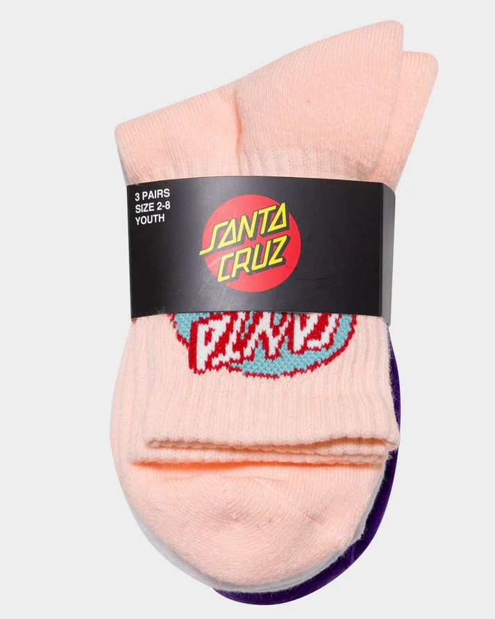 Santa Cruz Oval Dot Girls Mid Socks 3 Pack - Cute Ankle Socks for Teens & Kids - Perfect for School, Sports & Everyday Wear