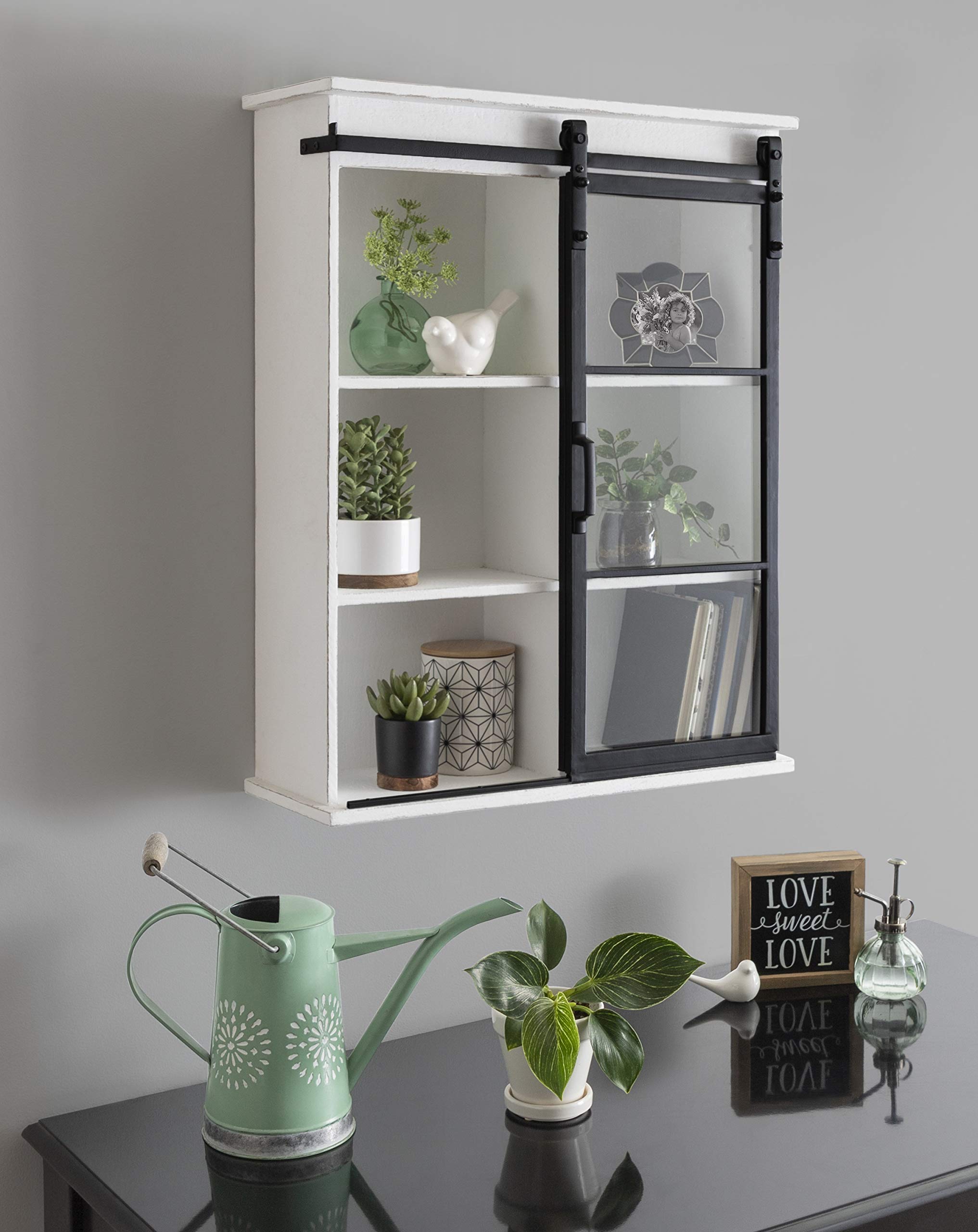 Kate and Laurel Barnhardt Decorative Wooden Wall Cabinet with Sliding Glass Door - 22