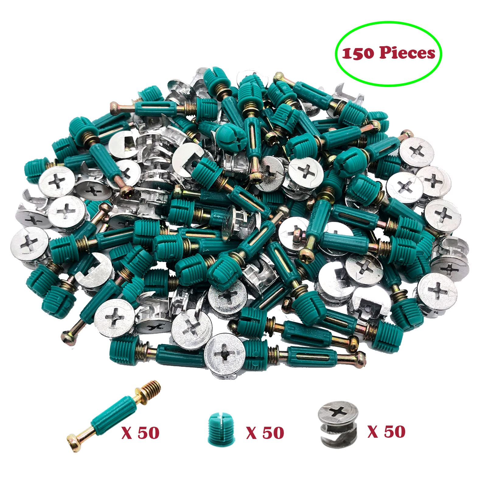 50-Piece 3-in-1 Furniture Connector Kit - Cam Lock Fasteners with Pre-Inserted Nuts, Eccentric Wheels & Dowels for DIY Cabinet, Wardrobe, Drawer Assembly | Perfect for Home Office & Bedroom Furniture Building