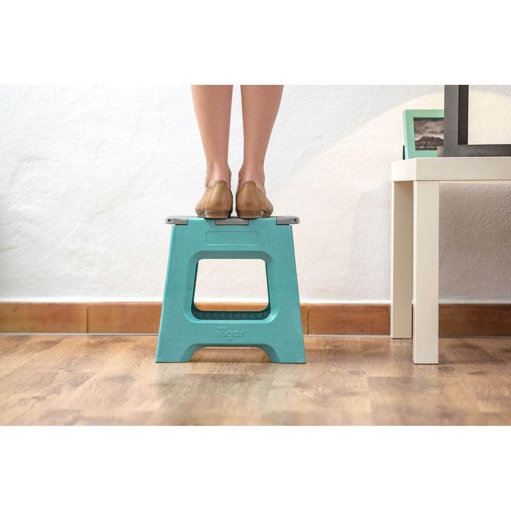 Vigar 32cm Compact Folding Step Stool - Lightweight & Sturdy, Non-Slip Surface, Turquoise - Perfect for Kitchen, Bathroom, Kids Room & Home Storage