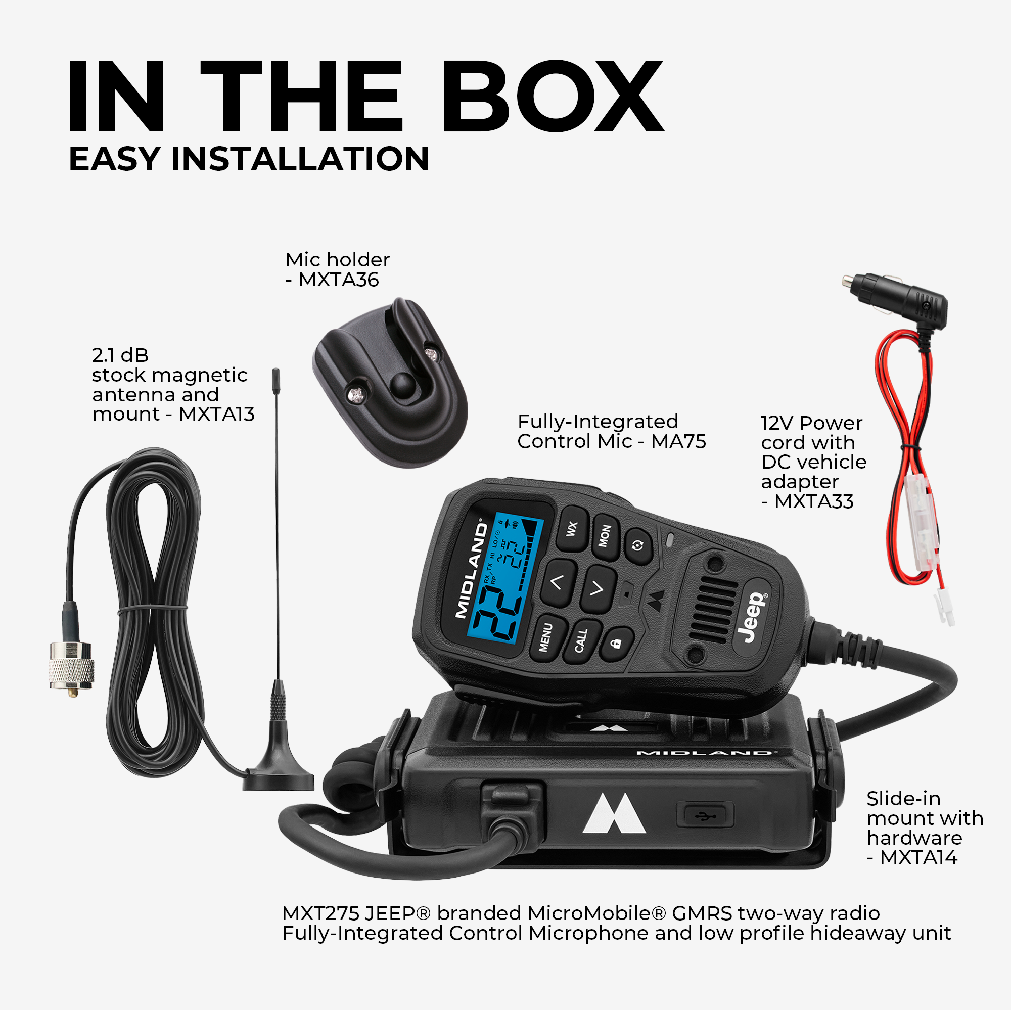 MXT275 MicroMobile® Jeep® GMRS 15 Watt Two-Way Radio - Long Range Communication for Off-Roading, Camping & Emergency Preparedness | MXT275J